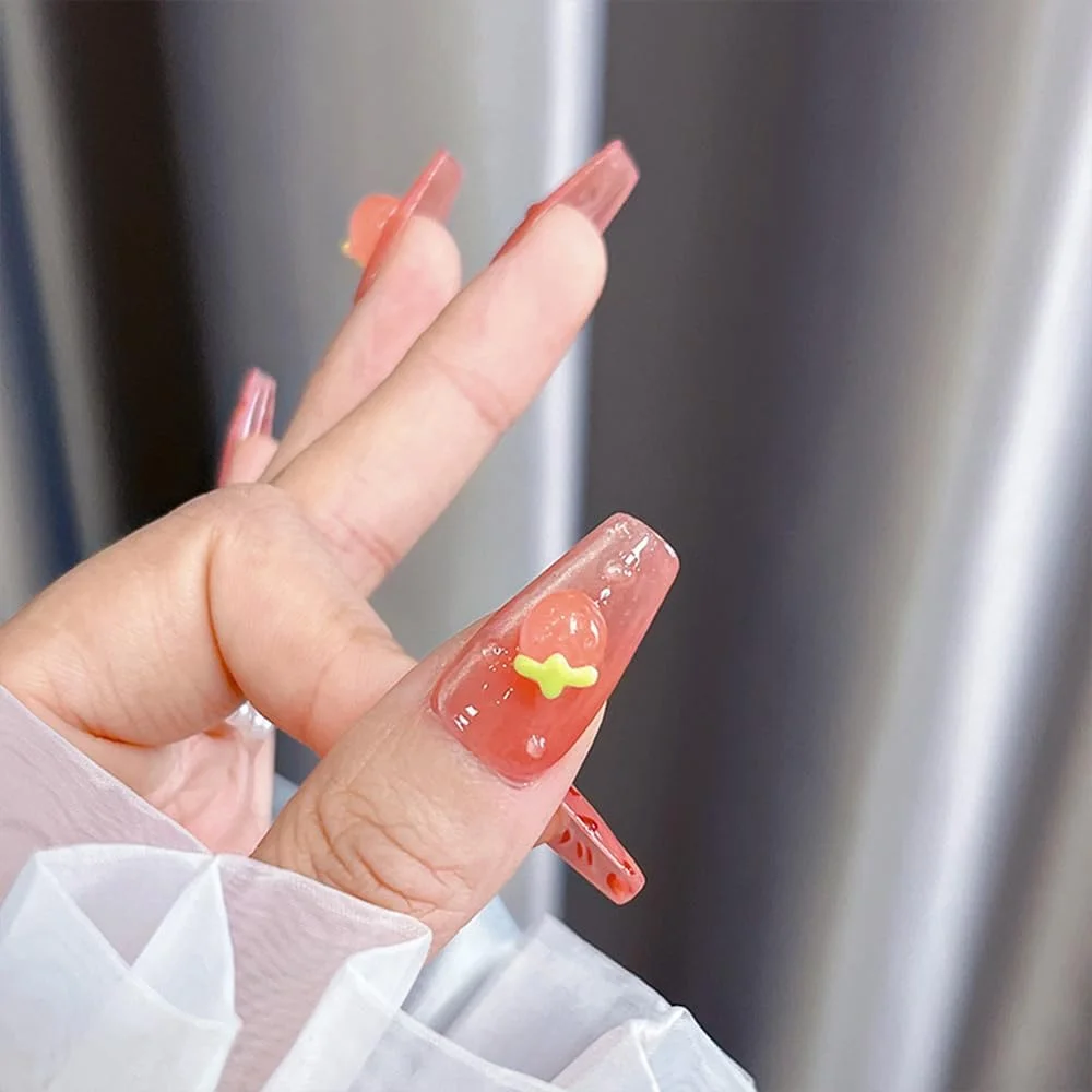 ۵۰ عدد آویز ناخن طرح کارتونی توت فرنگی و گیلاس سه بعدی، لوازم جانبی ناخن طرح میوه های رنگارنگ، نگین های تزیینی ناخن طرح میوه تابستانی، طراحی ناخن