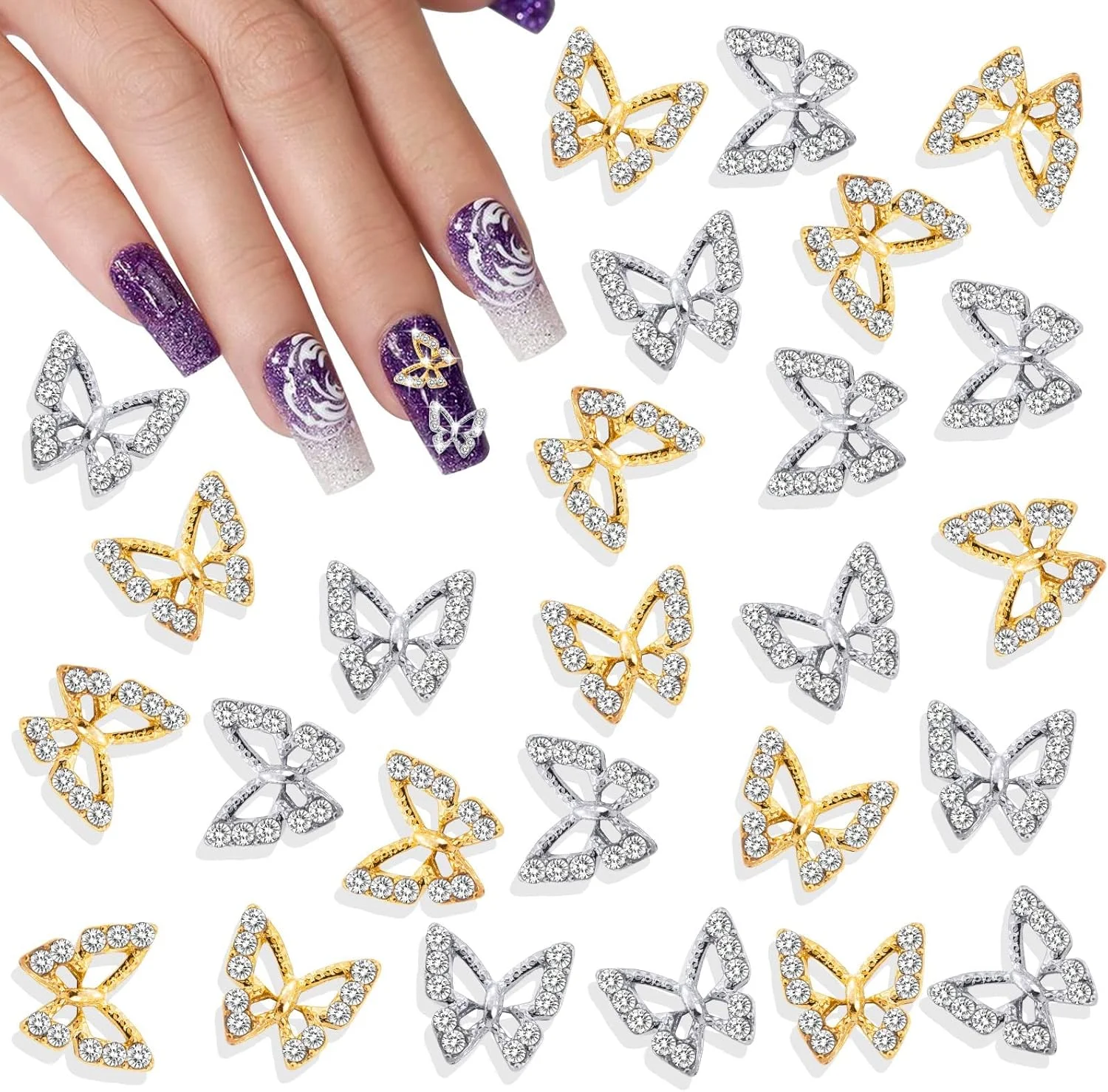 نگین پروانه سه بعدی ناخن، کریستال های الماس بدلیجات 26 عددی، آلیاژ فلزی طلایی نقره ای تزئینات جواهرات طراحی ناخن برای لوازم جانبی DIY مانیکور (13 طلایی و 13 نقره ای) نگین پروانه سه بعدی ناخن، کریستال های الماس بدلیجات 26 عددی، آلیاژ فلزی طلایی نقره ای تزئینات جواهرات طراحی ناخن برای لوازم جانبی DIY مانیکور (13 طلایی و 13 نقره ای)
