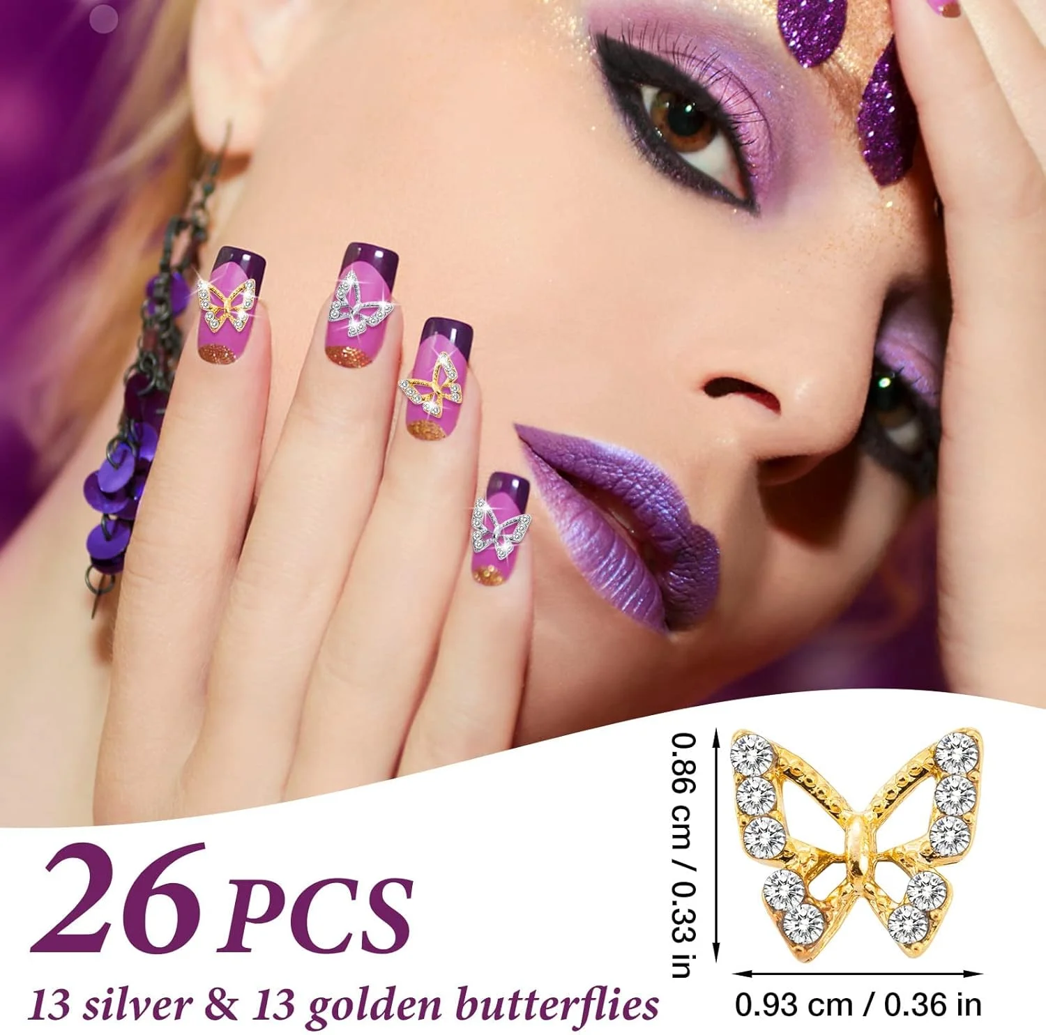 نگین پروانه سه بعدی ناخن، کریستال های الماس بدلیجات 26 عددی، آلیاژ فلزی طلایی نقره ای تزئینات جواهرات طراحی ناخن برای لوازم جانبی DIY مانیکور (13 طلایی و 13 نقره ای) نگین پروانه سه بعدی ناخن، کریستال های الماس بدلیجات 26 عددی، آلیاژ فلزی طلایی نقره ای تزئینات جواهرات طراحی ناخن برای لوازم جانبی DIY مانیکور (13 طلایی و 13 نقره ای)
