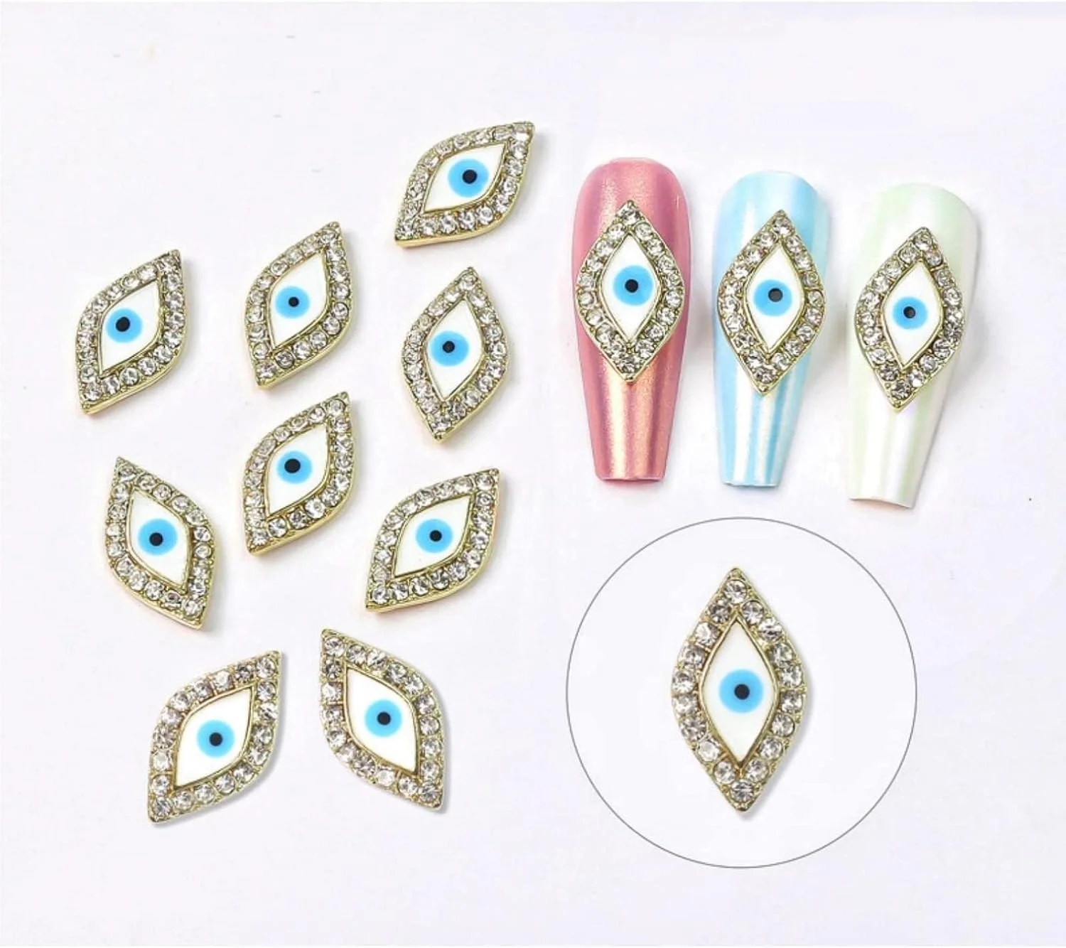نگهبان ناخن سه بعدی، 10 عدد نگین ناخن طرح چشم، آلیاژ الماس کریستالی براق برای طراحی تزئینی ناخن و ساخت جواهرات نگهبان ناخن سه بعدی، 10 عدد نگین ناخن طرح چشم، آلیاژ الماس کریستالی براق برای طراحی تزئینی ناخن و ساخت جواهرات