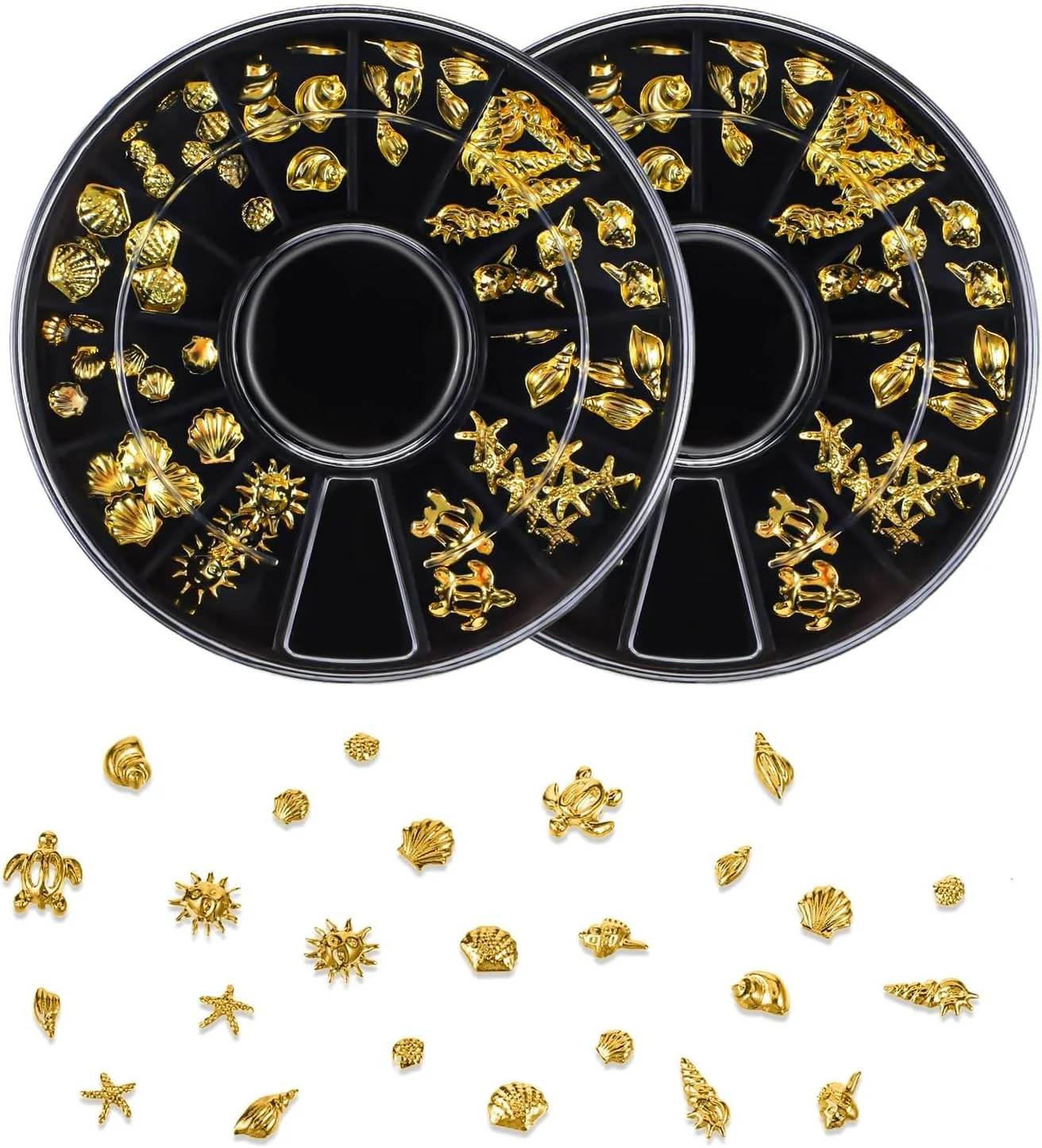 نگین ناخن تزویق، طرح ستاره دریایی و صدف، آلیاژ پرچ گل میخ، جواهرات فلزی سه بعدی برای طراحی ناخن، لوازم جانبی ناخن (12 مدل - اقیانوس)