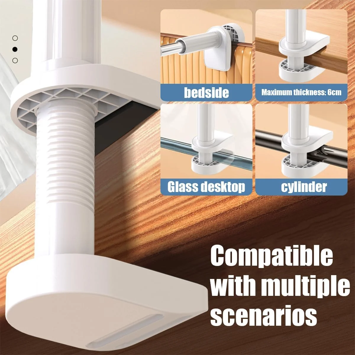 پایه نگهدارنده لوله تغذیه قابل تنظیم، میله پشتیبانی پزشکی با گردن غازی، گیره میله IV تاشو، سفید