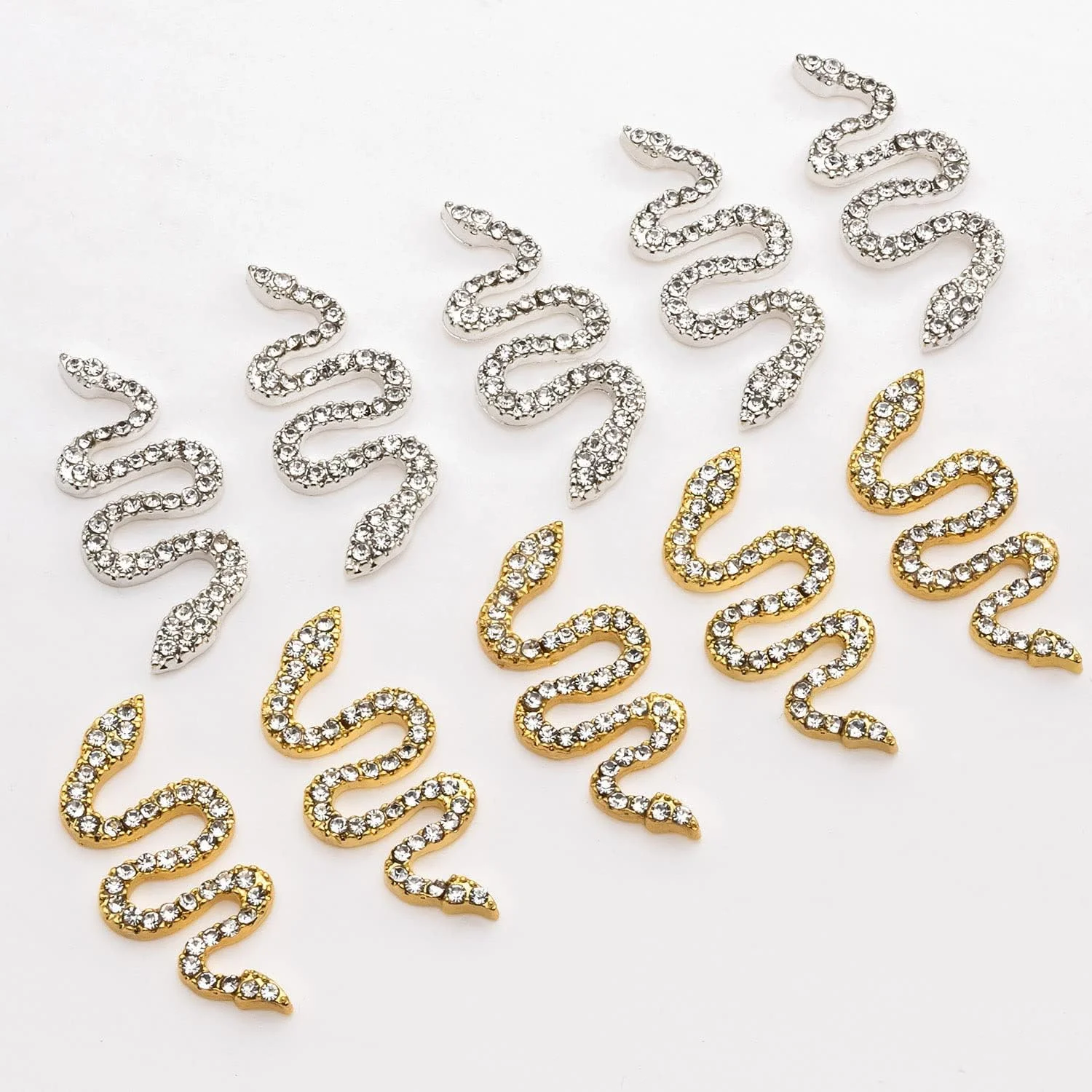 نگین ناخن طرح ماری SYOSI، 10 عدد، نگین های طلایی و نقره ای طرح موج مار، جواهرات ناخن رترو برای تزئین ناخن و کارهای دستی