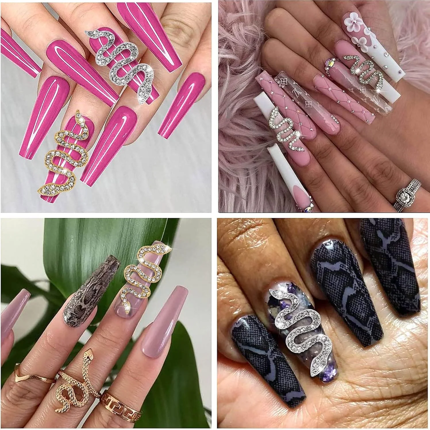 نگین ناخن طرح ماری SYOSI، 10 عدد، نگین های طلایی و نقره ای طرح موج مار، جواهرات ناخن رترو برای تزئین ناخن و کارهای دستی