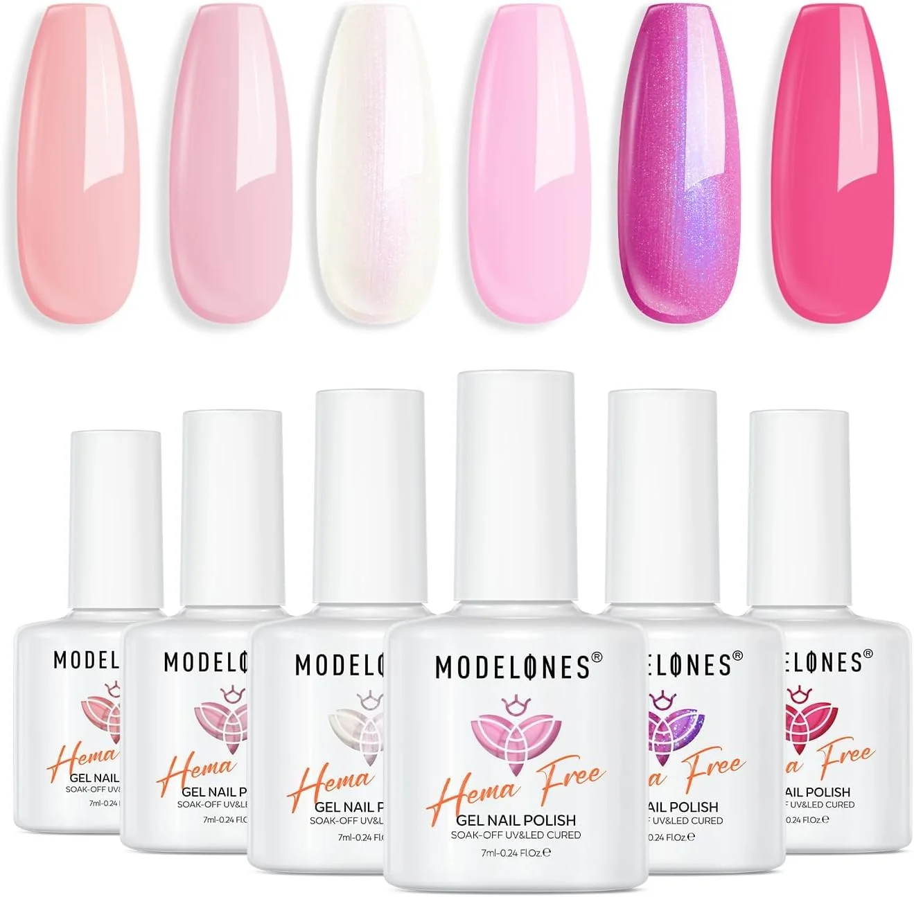 لاک ژل ناخن مدلونز، ست 6 رنگ لاک ژل صورتی، رنگ های صورتی گرم، صورتی نئون، لاک ژل سفید، لاک ژل وگان، لاک ژل LED، مناسب هالووین برای زنان و دختران