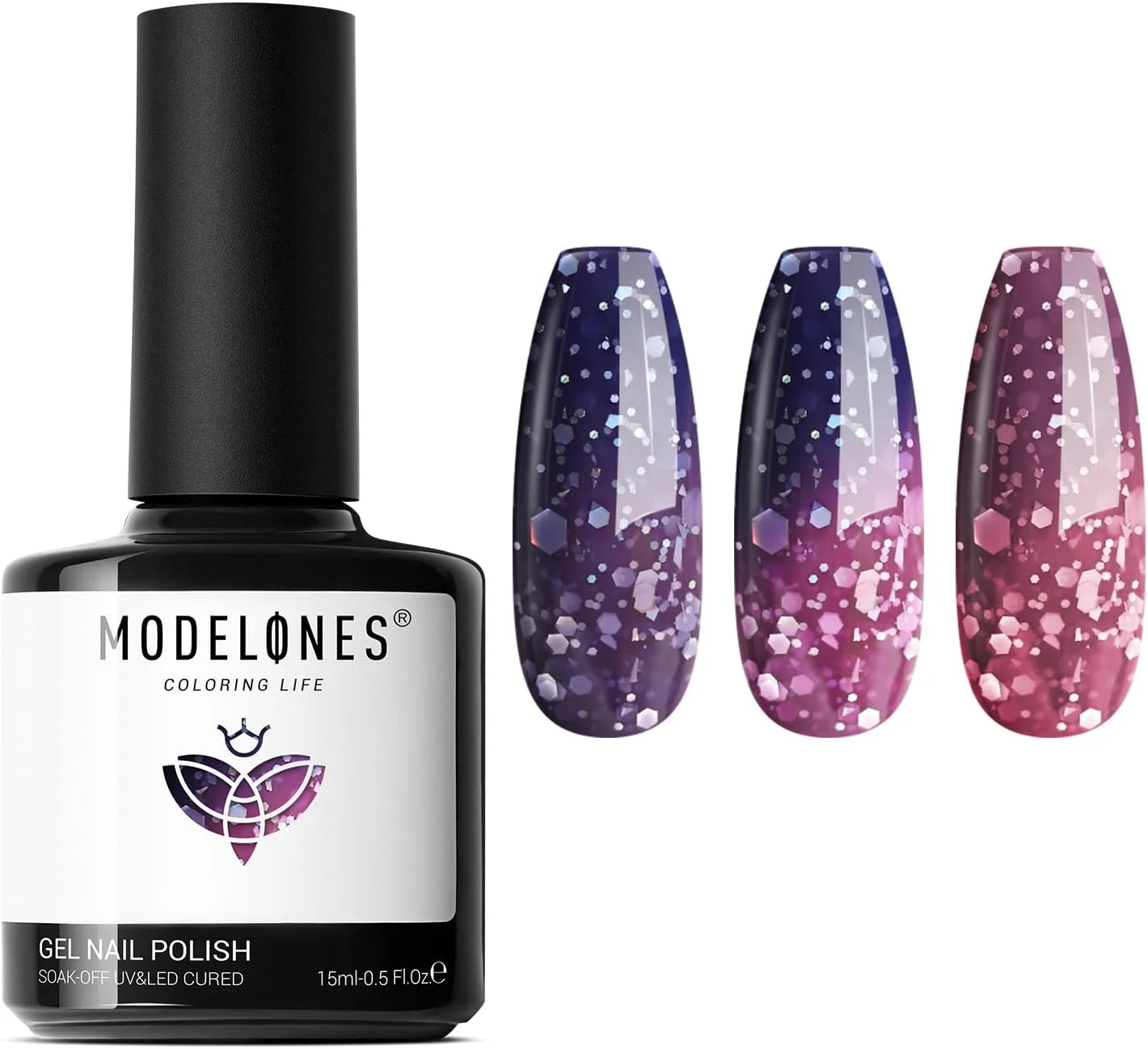 لاک ژل تغییر رنگ مدلونز، 1 عدد 15 میلی لیتر، آبی بنفش نئون، تغییر دمای رنگ، مناسب استفاده در خانه