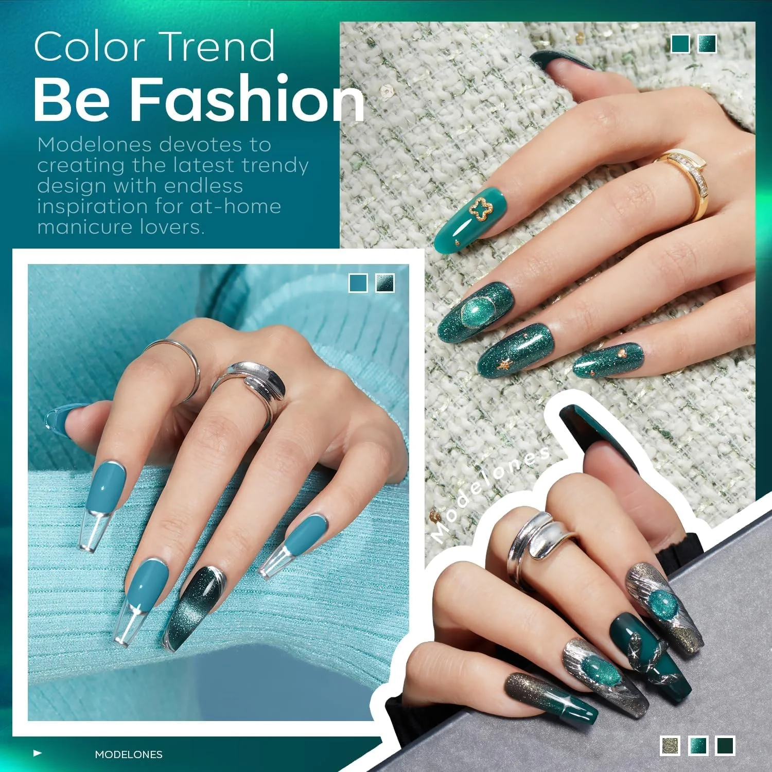 ست لاک ژل مدلونز، مجموعه 6 رنگ آبی سبز، لاک ژل اکلیلی بازتابنده، آبی تیره، لاک ناخن چشم گربه ای 9D بهاری تابستانی با آهنربا، کیت طراحی ناخن LED