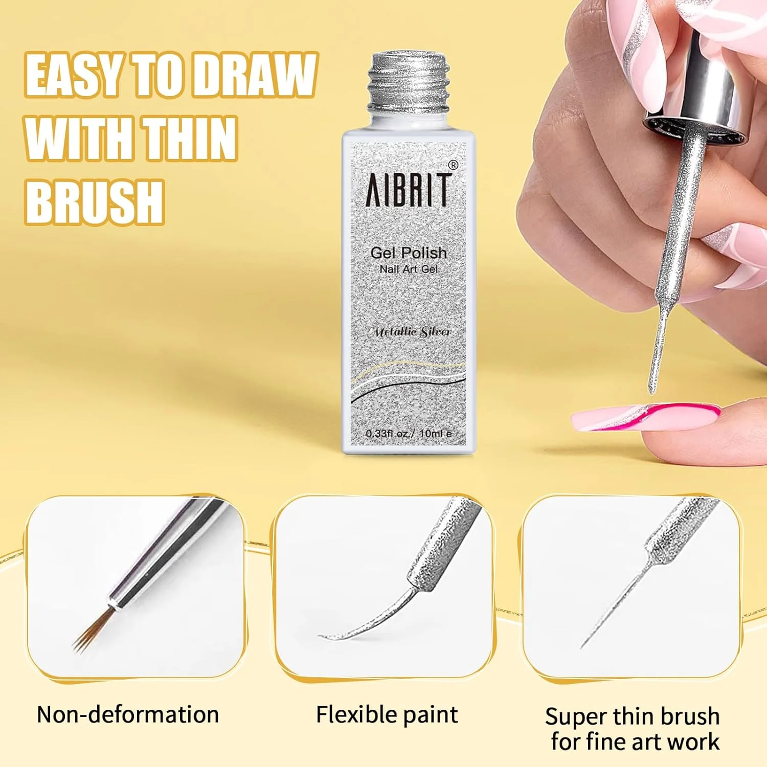 ست لاک ژل طراحی ناخن AIBRIT، 10 میلی لیتر، 4 رنگ مشکی، سفید، طلایی، نقره ای، رنگ طراحی ناخن با برس نازک طراحی ناخن در بطری برای ناخن های گردابی، ناخن های سرخوشی، نوک فرانسوی، مانیکور، نقاشی DIY در خانه ست لاک ژل طراحی ناخن AIBRIT، 10 میلی لیتر، 4 رنگ مشکی، سفید، طلایی، نقره ای، رنگ طراحی ناخن با برس نازک طراحی ناخن در بطری برای ناخن های گردابی، ناخن های سرخوشی، نوک فرانسوی، مانیکور، نقاشی DIY در خانه
