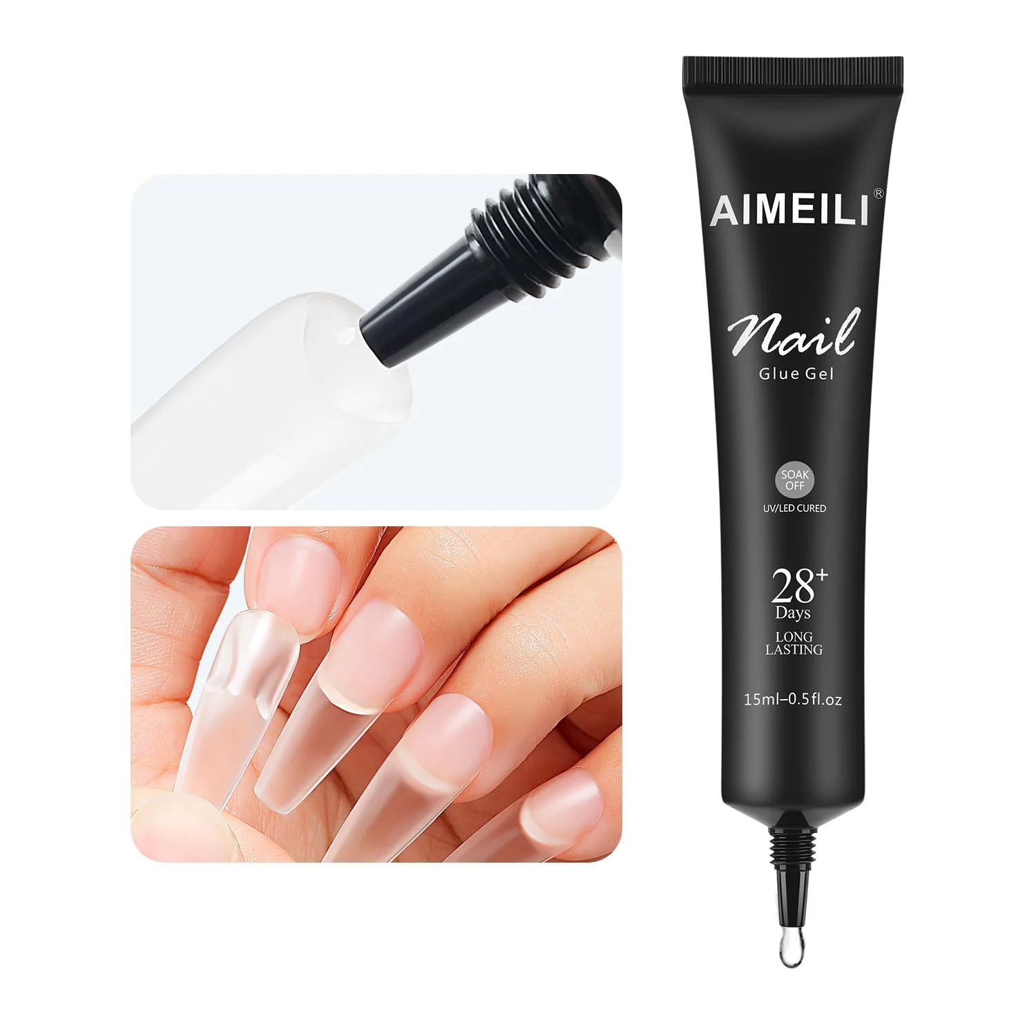چسب ژل ناخن AIMEILI 15ML، چسب فوق العاده قوی برای نوک ناخن مصنوعی و طراحی سه بعدی ناخن، نیاز به UV