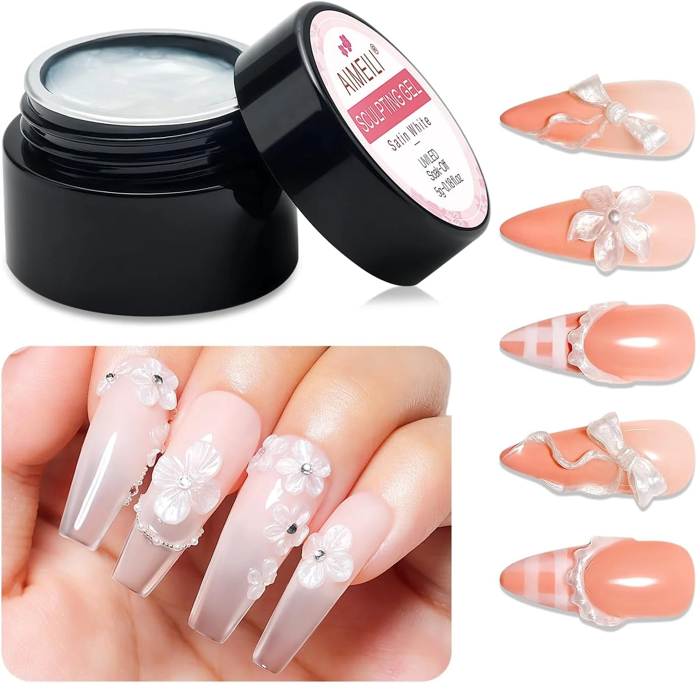 ژل طراحی ناخن سه بعدی AIMEILI، ژل جامد غیر چسبنده برای طراحی ناخن سه بعدی، سفید، مناسب طراحی و مجسمه سازی ناخن