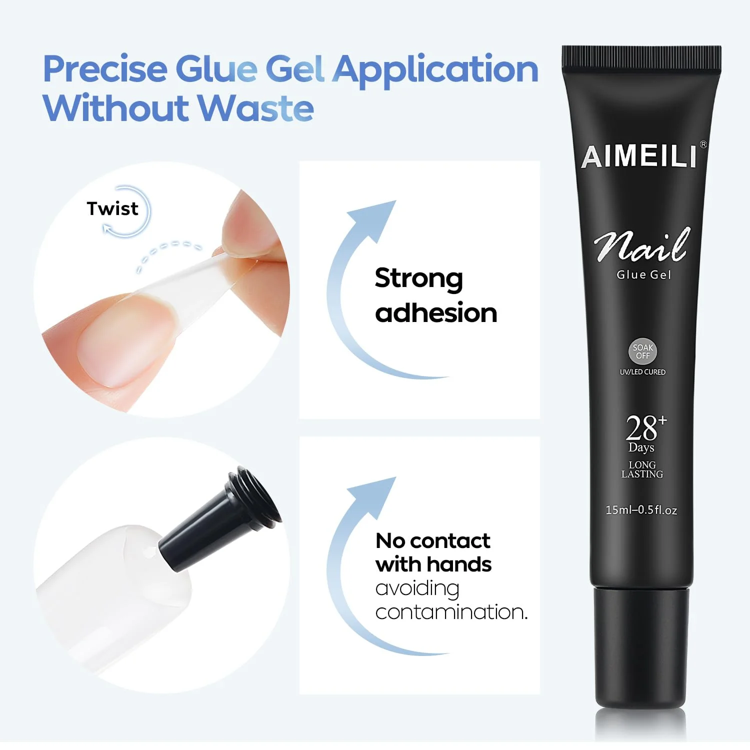 چسب ژل ناخن AIMEILI 15ML، چسب فوق العاده قوی برای نوک ناخن مصنوعی و طراحی سه بعدی ناخن، نیاز به UV
