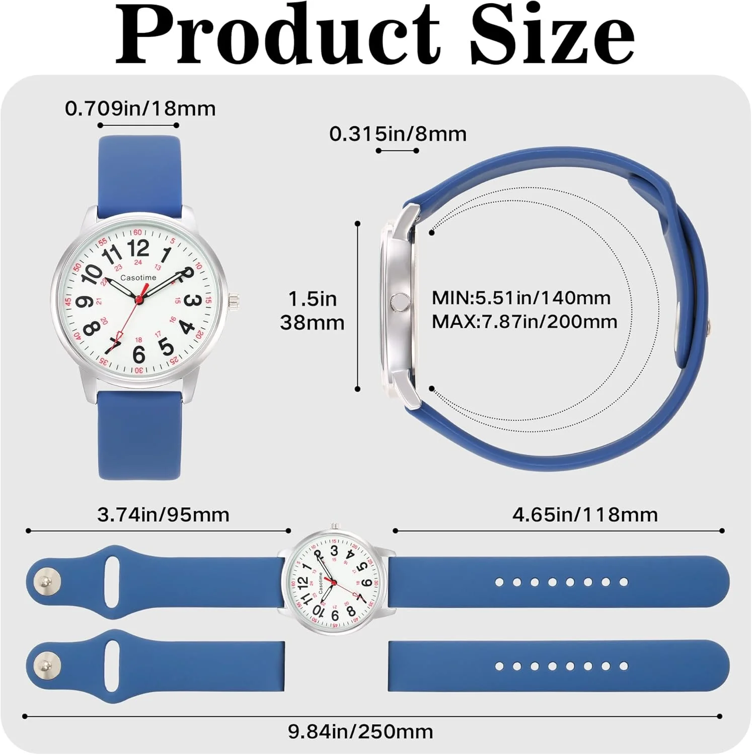 ساعت پرستاری ضدآب 30 متری - صفحه نمایش خوانا و شب‌تاب، عقربه ثانیه شمار و زمان نظامی 24 ساعته، بند سیلیکونی بادوام برای پرستاران، متخصصان پزشکی و دانشجویان - مردانه و زنانه