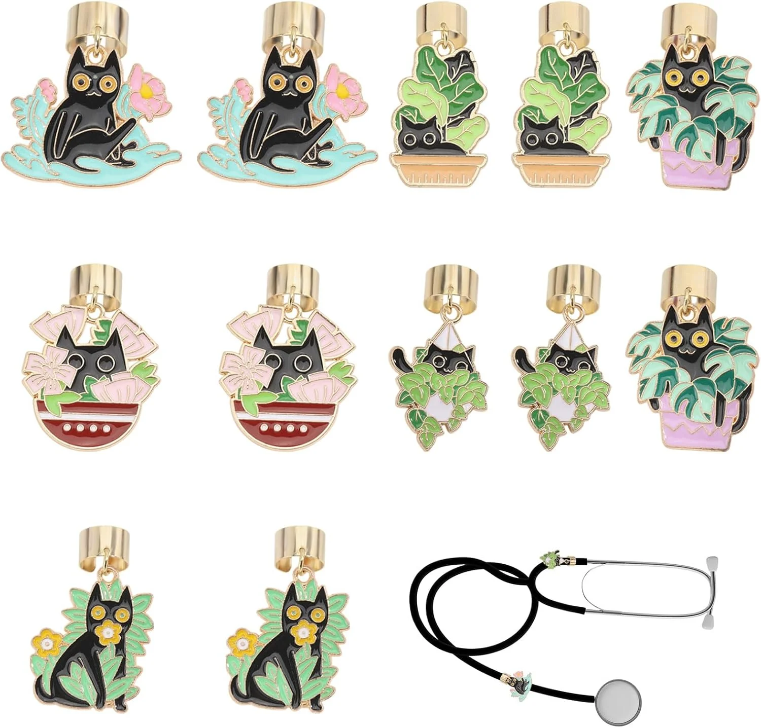 CHGCRAFT بسته 12 عددی آویز گوشی پزشکی گربه ای در 6 طرح مختلف، آلیاژی و زیبا، مناسب برای پرستاران و دستیاران پزشکی CHGCRAFT بسته 12 عددی آویز گوشی پزشکی گربه ای در 6 طرح مختلف، آلیاژی و زیبا، مناسب برای پرستاران و دستیاران پزشکی