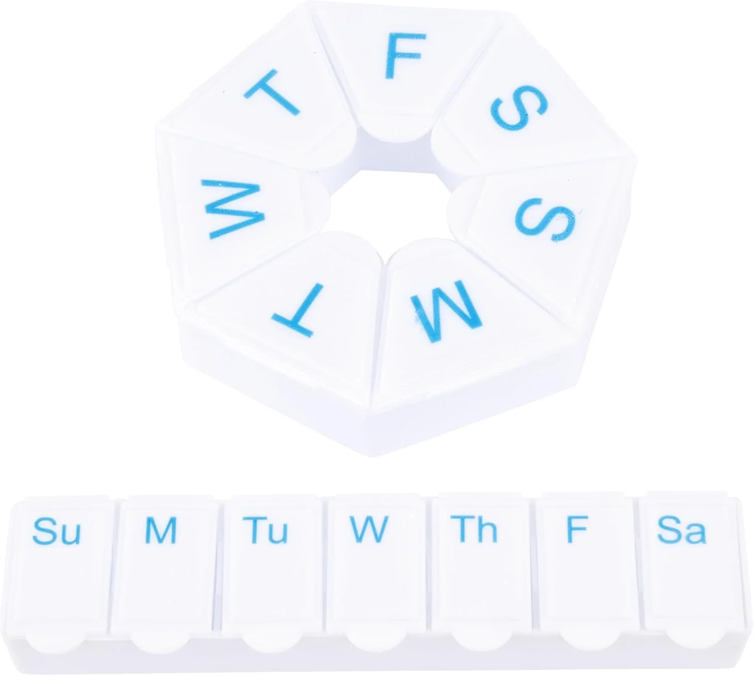 ست جعبه قرص و دارو 7 روزه - 2 جعبه قرص هفتگی، 1 جعبه قرص افقی بلند بدون BPA، 1 جعبه قرص شش ضلعی، محفظه های دوز برای مکمل ها و مصارف پزشکی، مدیریت دارو