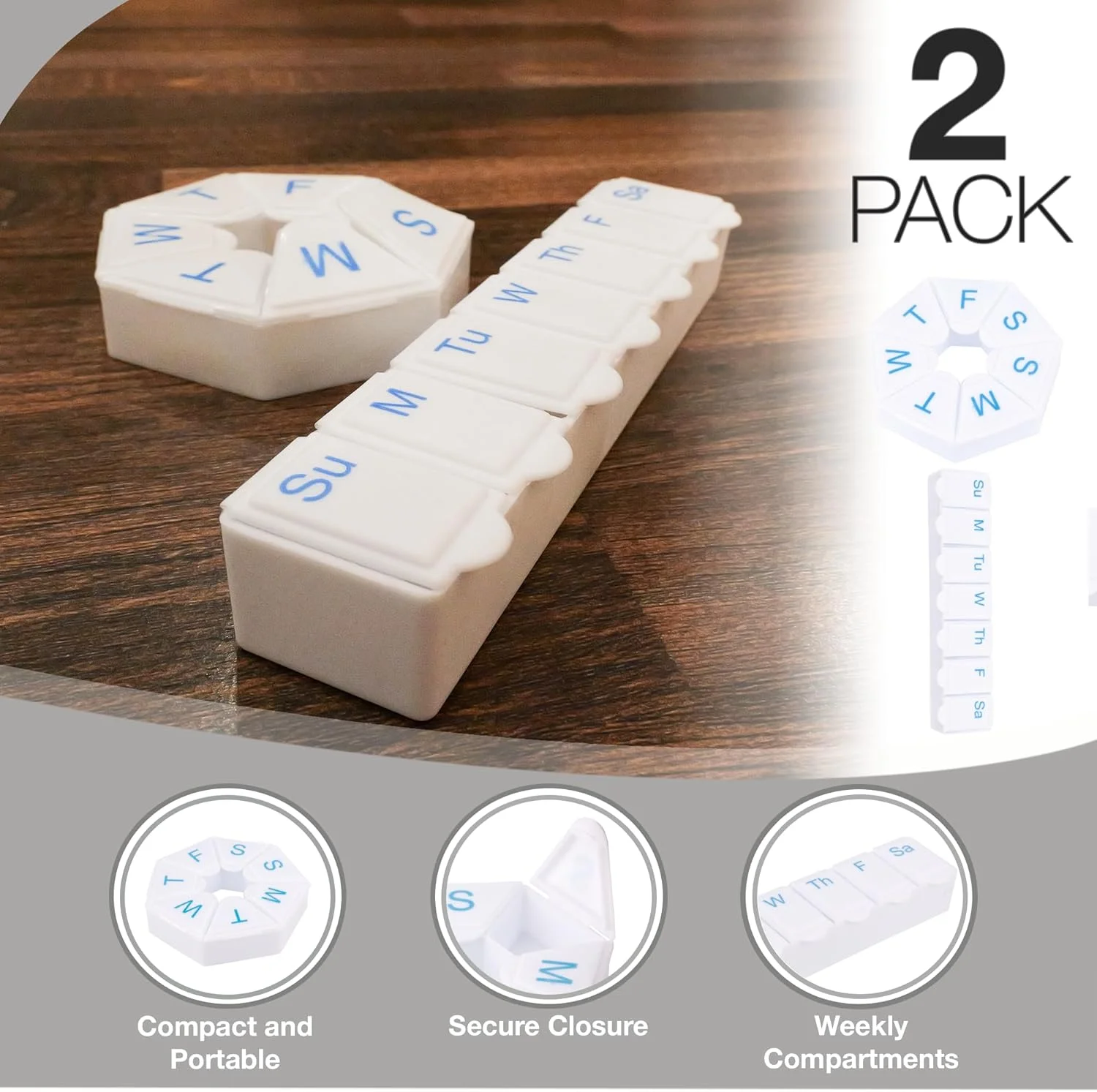 ست جعبه قرص و دارو 7 روزه - 2 جعبه قرص هفتگی، 1 جعبه قرص افقی بلند بدون BPA، 1 جعبه قرص شش ضلعی، محفظه های دوز برای مکمل ها و مصارف پزشکی، مدیریت دارو ست جعبه قرص و دارو 7 روزه - 2 جعبه قرص هفتگی، 1 جعبه قرص افقی بلند بدون BPA، 1 جعبه قرص شش ضلعی، محفظه های دوز برای مکمل ها و مصارف پزشکی، مدیریت دارو