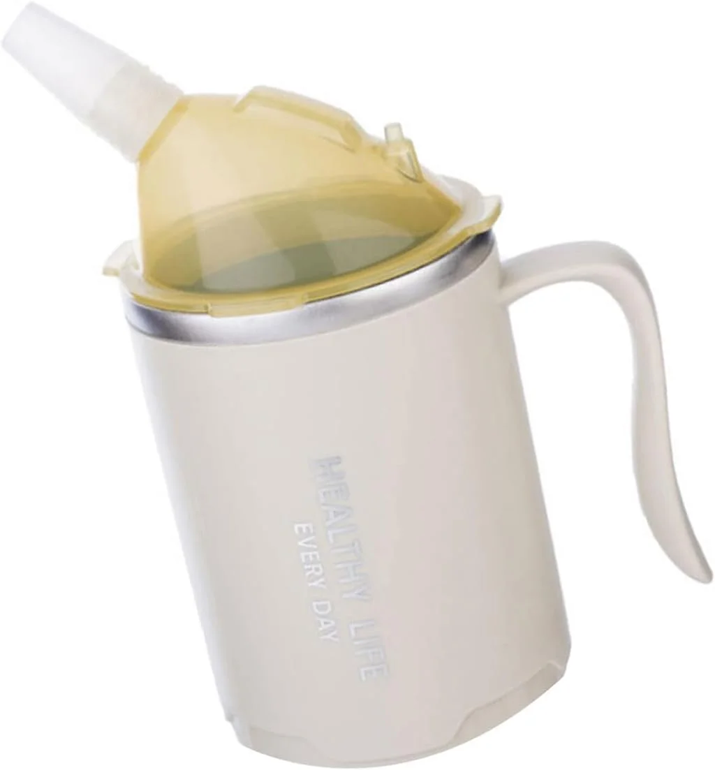 فنجان تغذیه پزشکی ضد خفگی 400 میلی لیتری با درب ضد نشت و نی ارگونومیک، طراحی استیل ضد زنگ، ظرف غذای مایع برای بیماران بستری و مراقبت از سالمندان