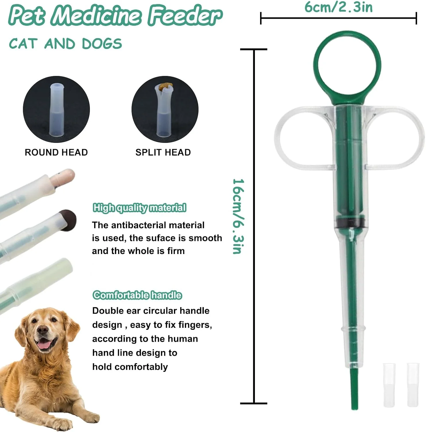 ست دو عددی تفنگ قرص خوران حیوانات خانگی و خردکن و برش دهنده قرص، تفنگ قرص خوران برای سگ و گربه، سرنگ نوک نرم توزیع کننده دارو، جعبه قرص چند منظوره قابل حمل سفید