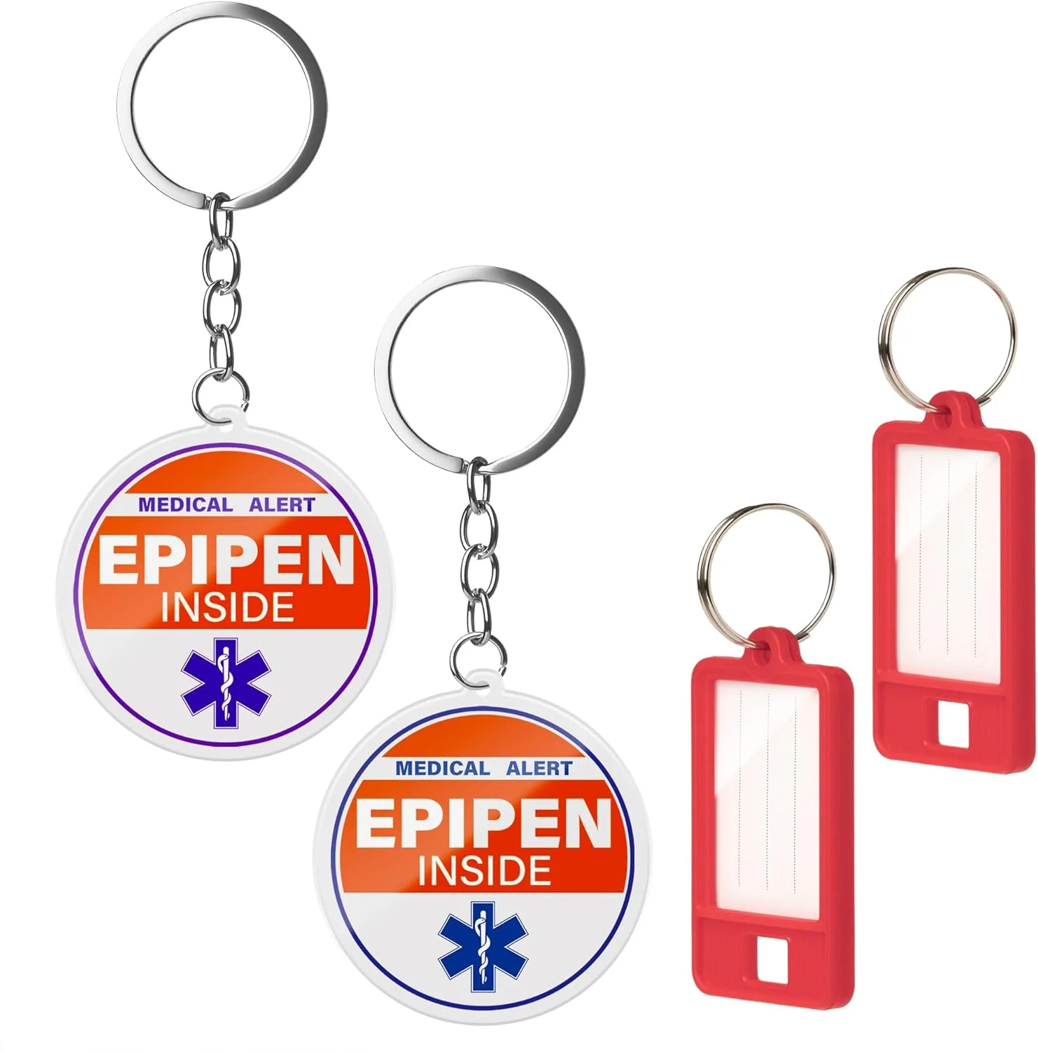 جاکلیدی EpiPen دوتایی به همراه 2 تگ شناسایی پزشکی سفارشی – لوازم جانبی ایمنی با دید بالا برای آلرژی و آنافیلاکسی