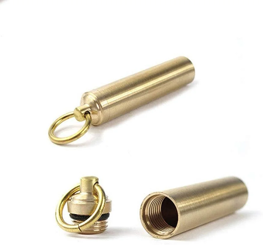 EORTA دو عدد جا قرصی کوچک جاکلیدی قابل حمل، جعبه قرص برنجی ضد آب، محفظه قرص و دارو، نگهدارنده قرص تکی برای مسافرت و ورزش های فضای باز، طلایی