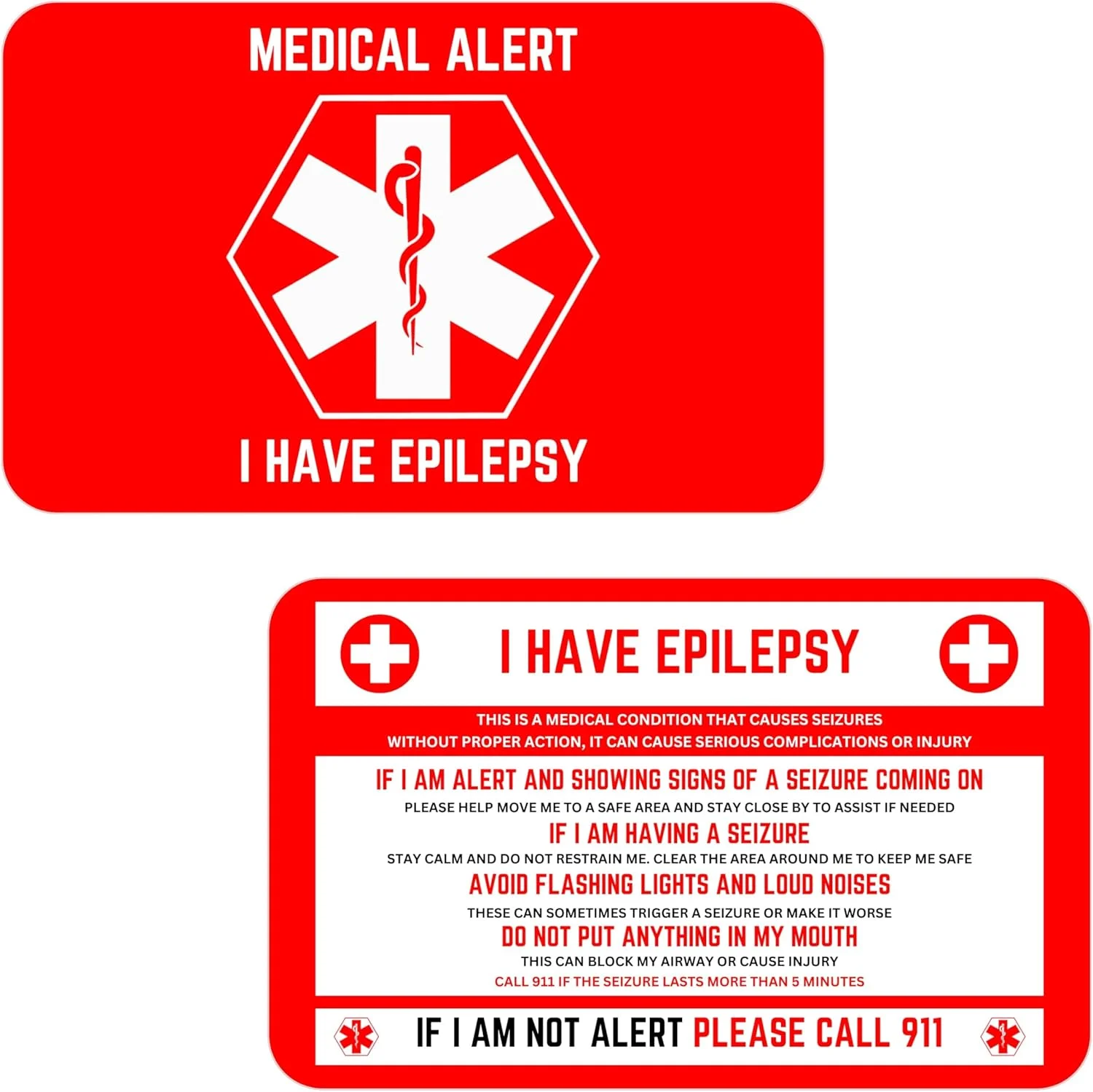 کارت شناسایی پزشکی صرع Elm City Direct، اندازه کارت اعتباری، شناسه اضطراری اختلال تشنج برای تشخیص سریع، لوازم و تجهیزات پزشکی برای مراقبت از صرع، مجموعه 2 عددی