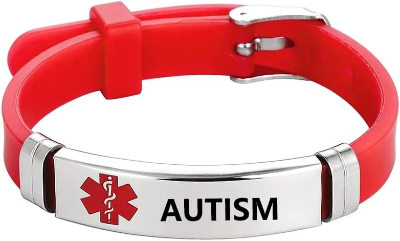 دستبند شناسایی پزشکی آبی مشکی قرمز، دستبند هشدار پزشکی، دستبند اورژانسی، دستبند هشدار سلامت سیلیکونی ورزشی قابل تنظیم، کمک های اولیه