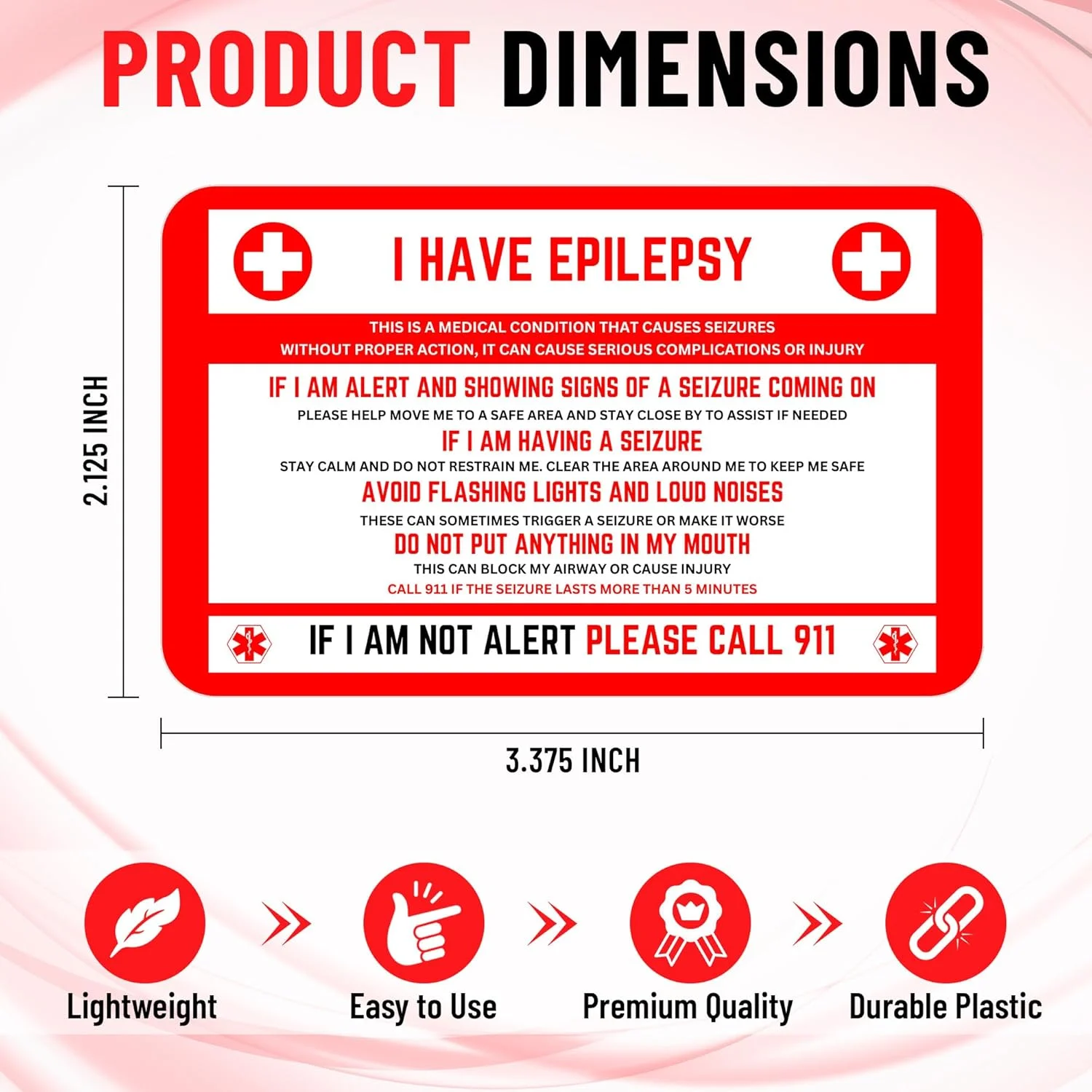 کارت شناسایی پزشکی صرع Elm City Direct، اندازه کارت اعتباری، شناسه اضطراری اختلال تشنج برای تشخیص سریع، لوازم و تجهیزات پزشکی برای مراقبت از صرع، مجموعه 2 عددی