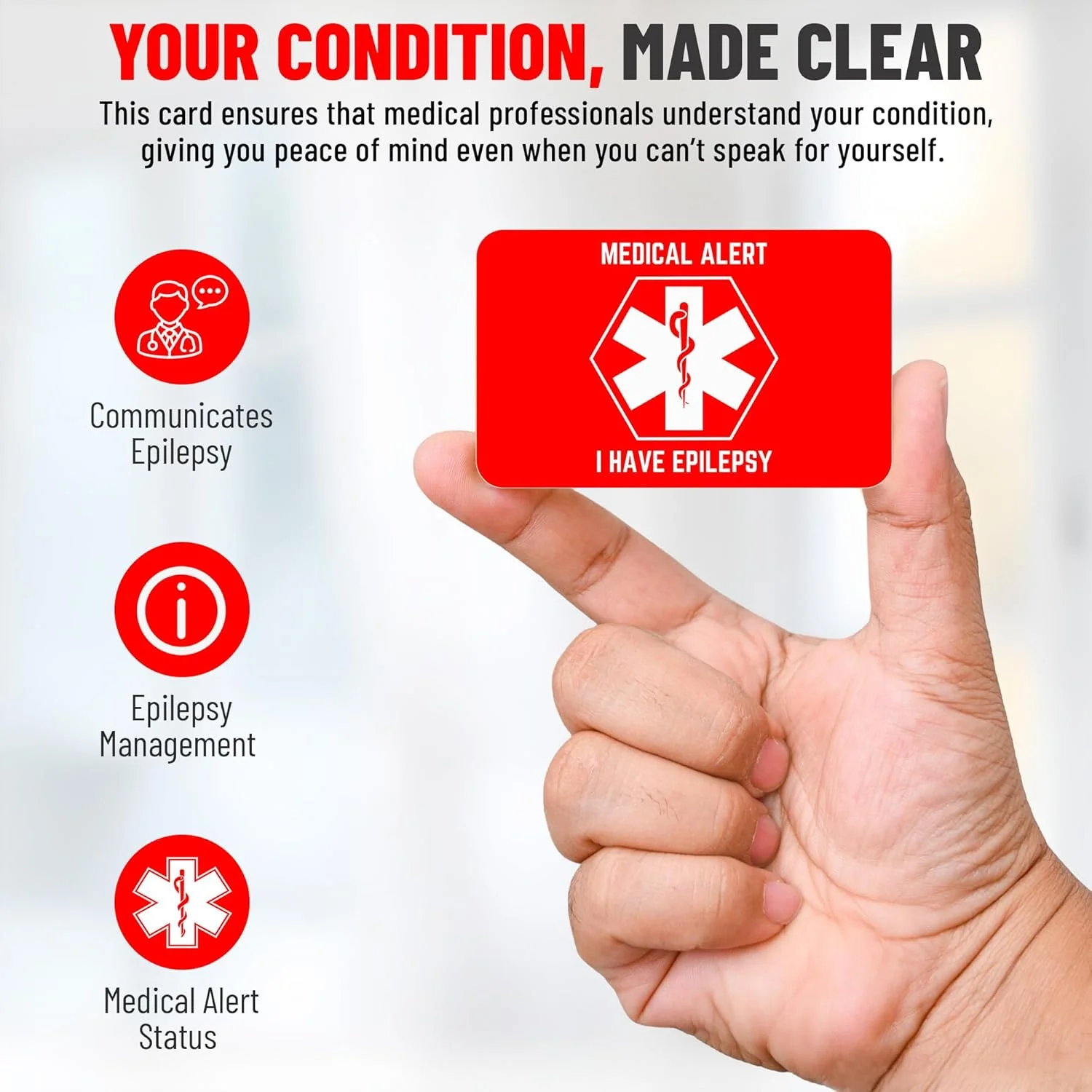 کارت شناسایی پزشکی صرع Elm City Direct، اندازه کارت اعتباری، شناسه اضطراری اختلال تشنج برای تشخیص سریع، لوازم و تجهیزات پزشکی برای مراقبت از صرع، مجموعه 2 عددی