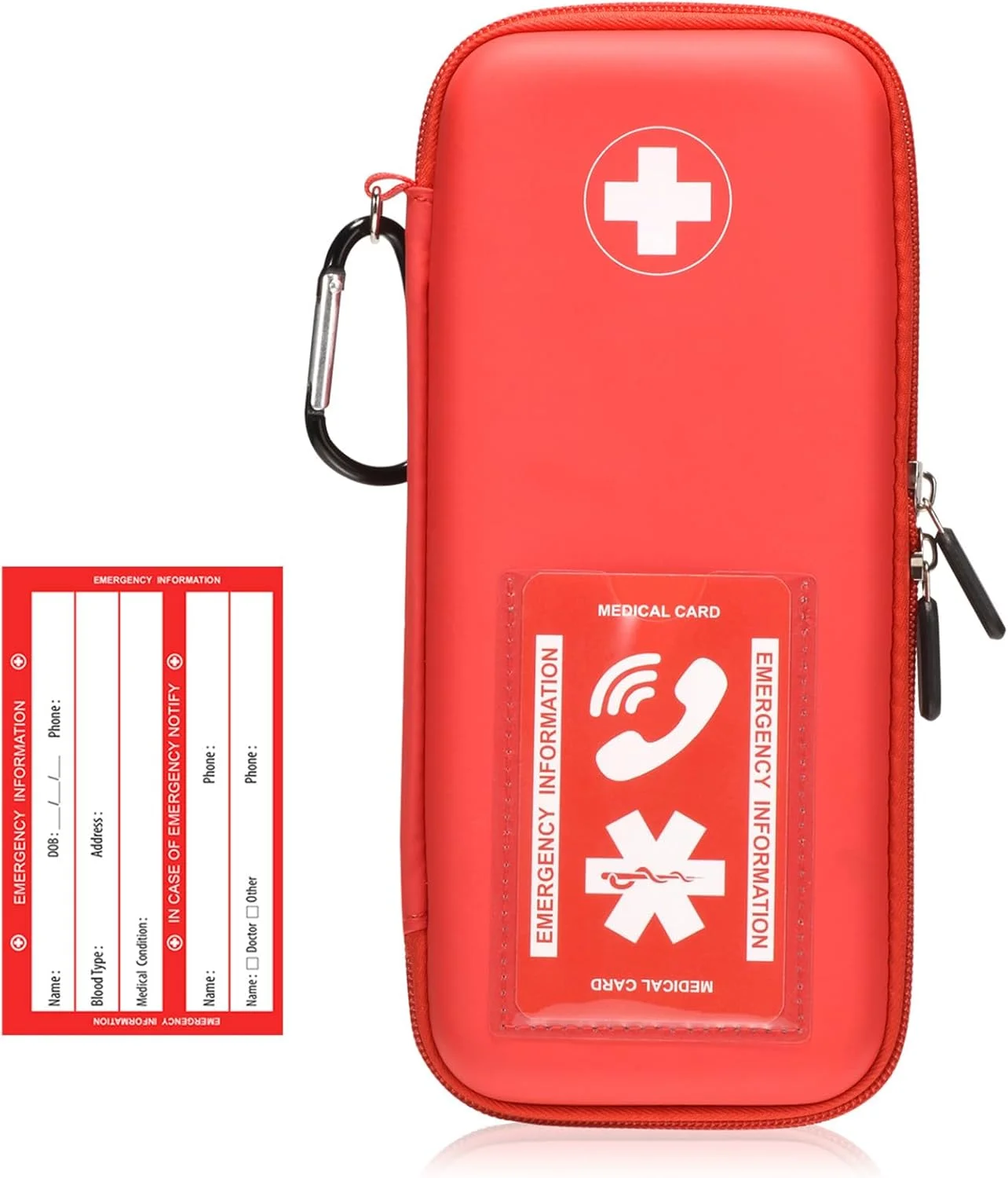 کیف حمل دارو فوکومی، کیف پزشکی سخت اضطراری با کارابین - برای 2 عدد قلم اپی نفرین، اسپری آسم، آوی-کیو، قطره چشم، آنتی هیستامین، داروی آلرژی، کیف مسافرتی دیابت برای بزرگسالان و کودکان، قرمز