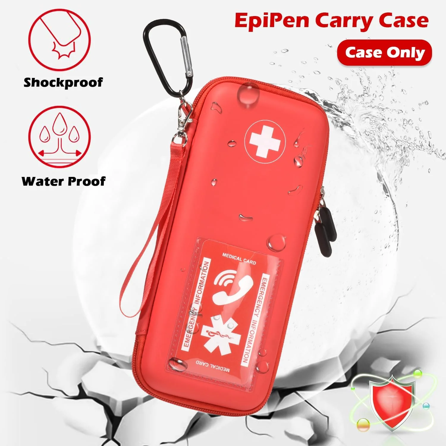 کیف حمل دارو فوکومی، کیف پزشکی سخت اضطراری با کارابین - برای 2 عدد قلم اپی نفرین، اسپری آسم، آوی-کیو، قطره چشم، آنتی هیستامین، داروی آلرژی، کیف مسافرتی دیابت برای بزرگسالان و کودکان، قرمز