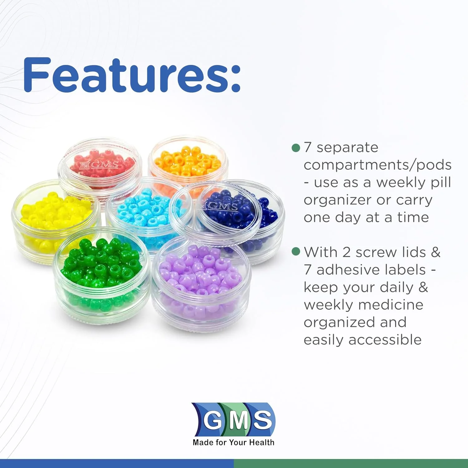 محفظه بزرگ و شفاف 7 قسمتی برای سازماندهی قرص، ویتامین و دارو. جعبه ذخیره سازی اکرلیک سنگین و قابل چیدن با دو درب (20 سانتی متر ارتفاع x 7 سانتی متر قطر)