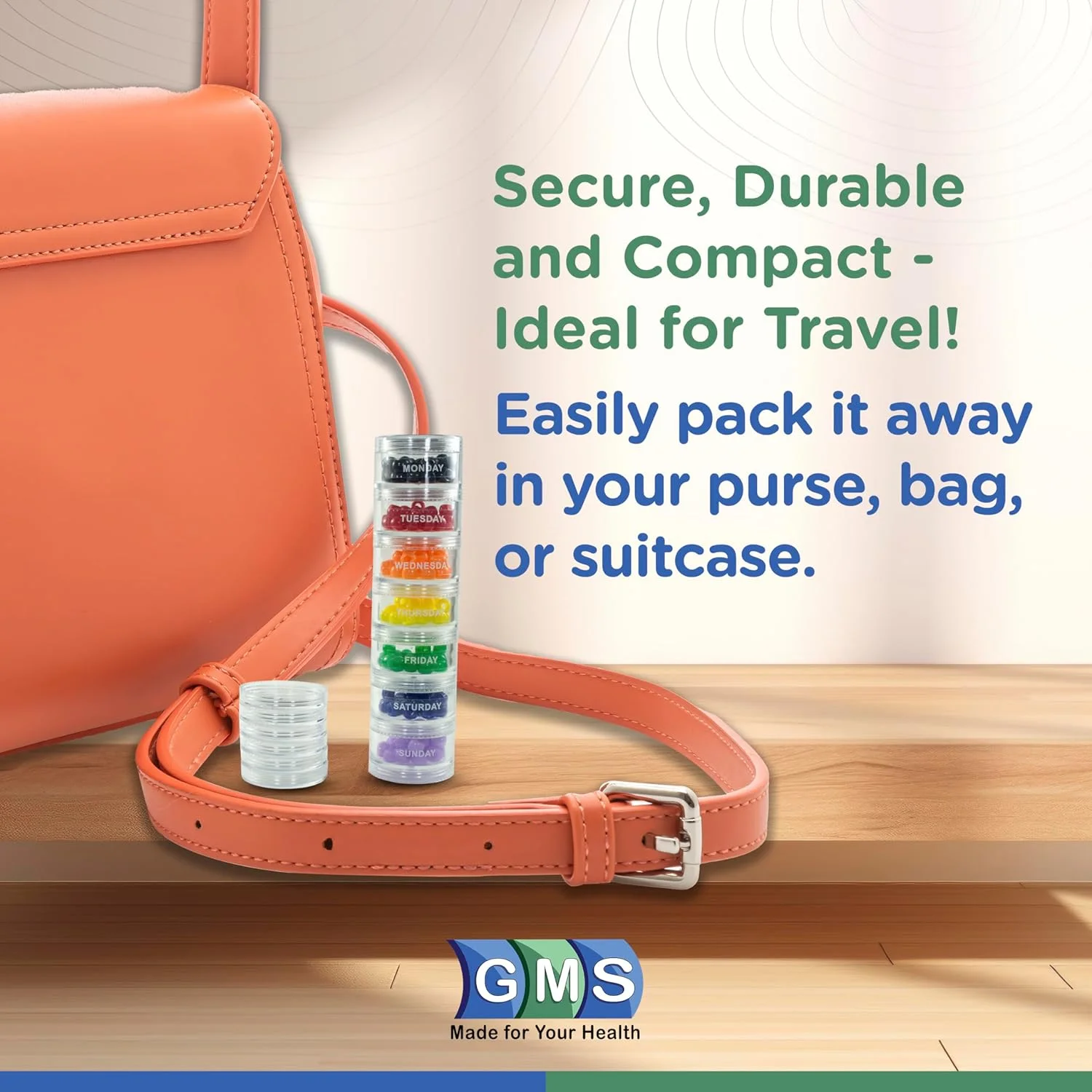 ۷ محفظه قرص قابل چیدن با ۲ درب و برچسب های چسبی ۷ روزه برای سازماندهی ویتامین ها، مکمل ها و داروها (رنگین کمان متوسط)