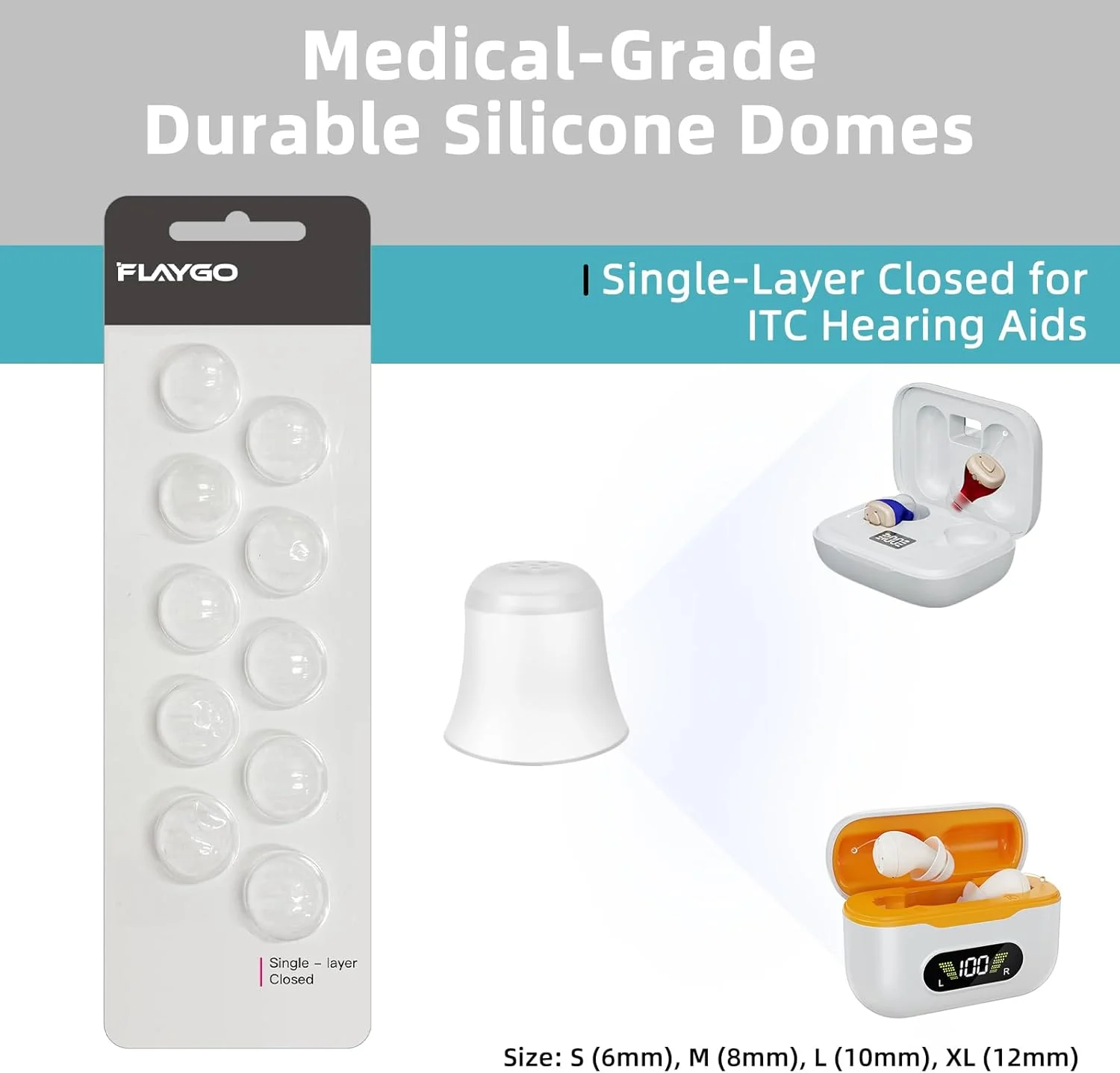 سری جایگزین گنبدی برای سمعک - گنبدهای بسته دولایه (8 میلی متر/2 بسته)، مواد سیلیکونی با گرید پزشکی، گنبدهای جهانی برای لوازم سمعک.