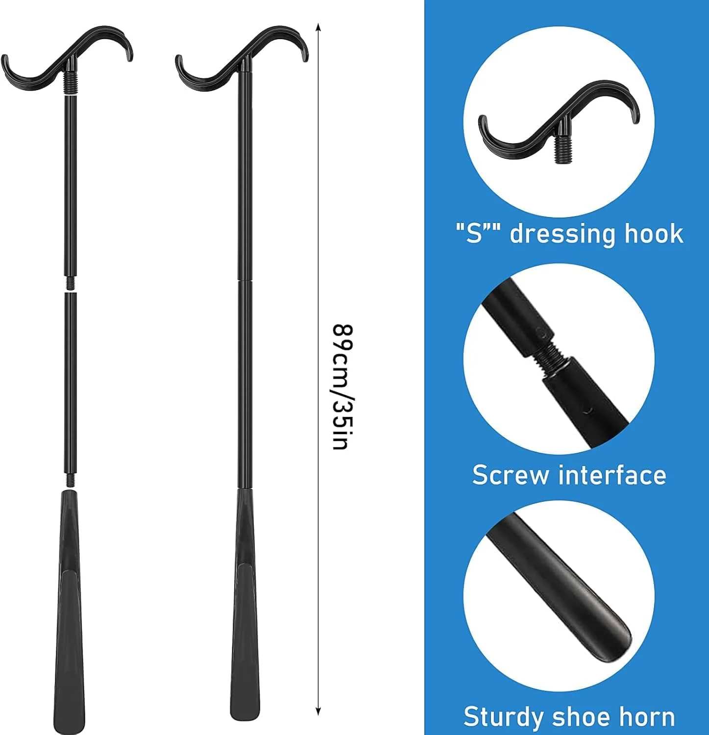 ست ۹ تکه کمکی تعویض مفصل لگن و زانو شامل گیره بلند کننده پا، گیره چرخشی تاشو ۸۴ سانتی‌متری، ابزار کمکی پوشیدن جوراب، پاشنه کش، چوب لباس پوشیدن و اسفنج حمام مناسب دوران نقاهت پس از جراحی زانو، کمر یا لگن