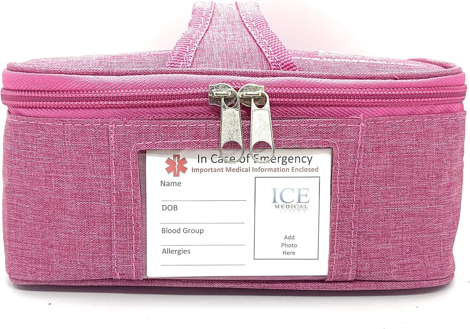 کیف/باکس صورتی رنگ برای داروهای آسم، آلرژی، دیابت، سرنگ، انسولین و غیره