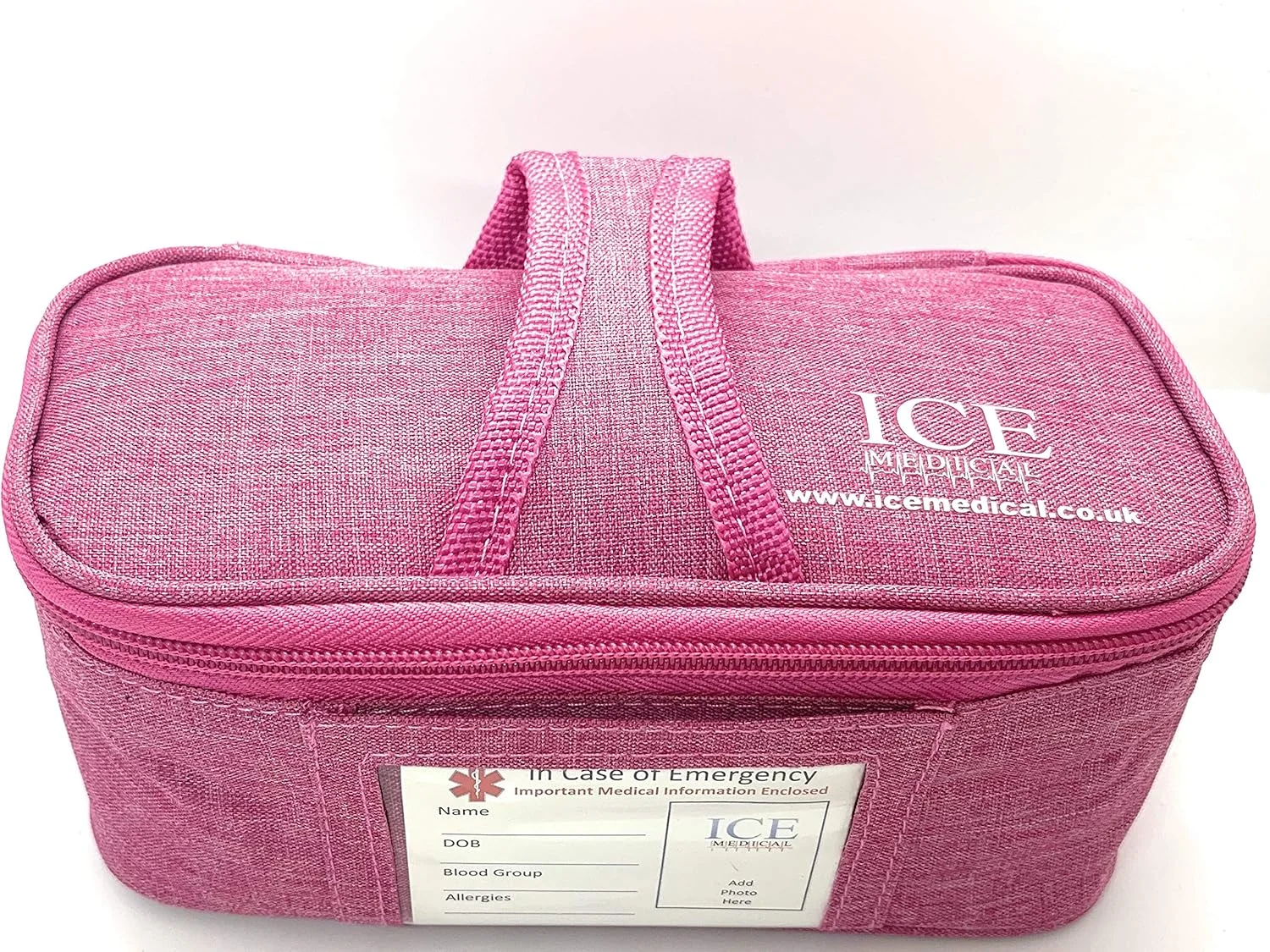 کیف/باکس صورتی رنگ برای داروهای آسم، آلرژی، دیابت، سرنگ، انسولین و غیره