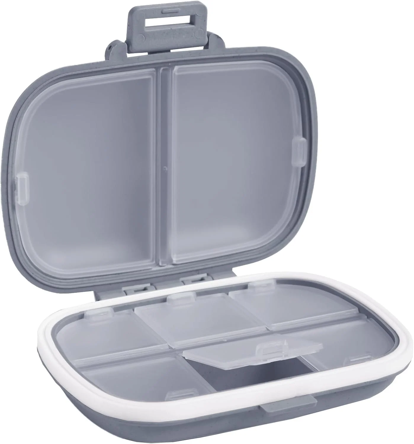 جا قرصی مسافرتی Holii، جعبه قرص قابل حمل 8 قسمتی، جعبه قرص روزانه برای نگهداری ویتامین ها، ظرف کوچک قرص برای کیف جیبی، سازمان دهنده دارو (خاکستری)