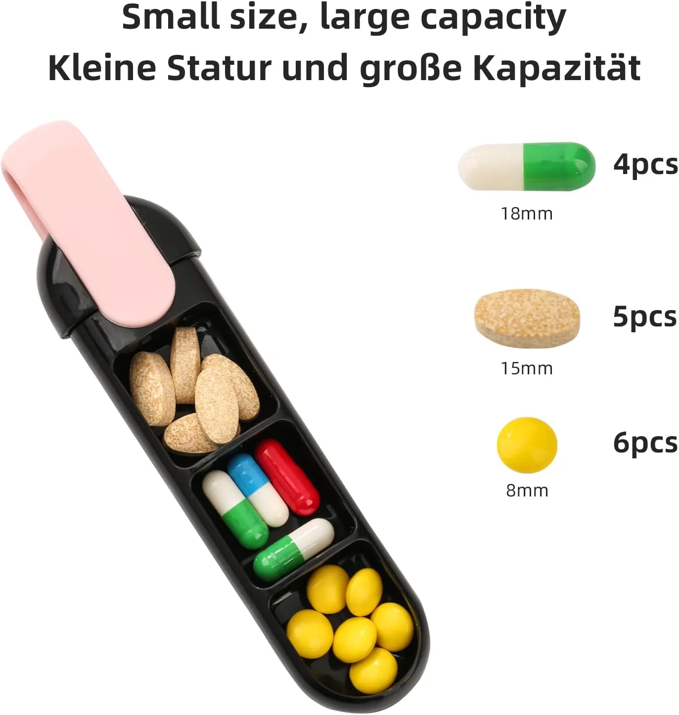 جعبه قرص، جعبه قرص کوچک برای ویتامین ها، داروها، قرص ها، عملکرد آب بندی خوب، حفظ خواص دارویی (رنگ جوهر سبز + صورتی)