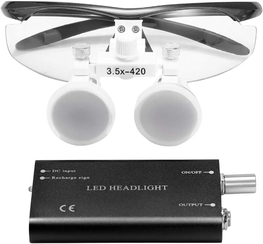 Irovami ذره‌بین پوشیدنی قابل حمل 3.5X 420mm جراحی پزشکی دوچشمی لوپ عینک ذره‌بینی هدست شیشه نوری + چراغ جلو LED 3W