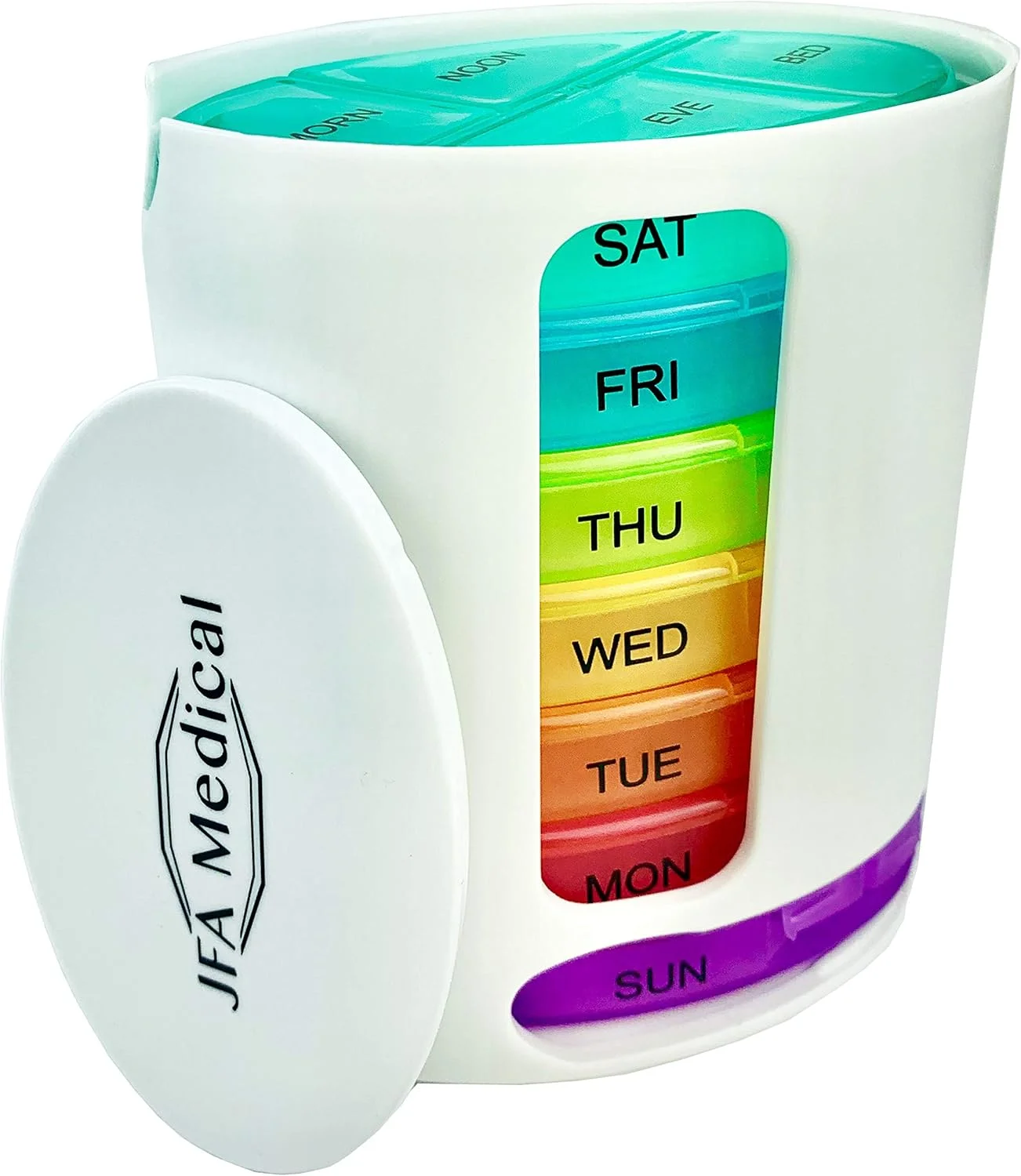 جعبه قرص هفتگی بیضی شکل JFA Medical، سازمان دهنده/یادآور داروها، مکمل ها، ویتامین ها، 7 روز، 4 محفظه در روز - صبح، ظهر، عصر و شب