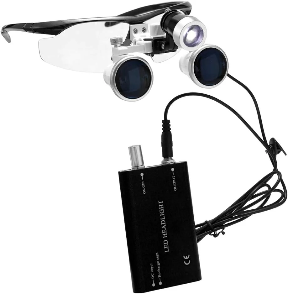 Irovami ذره‌بین پوشیدنی قابل حمل 3.5X 420mm جراحی پزشکی دوچشمی لوپ عینک ذره‌بینی هدست شیشه نوری + چراغ جلو LED 3W