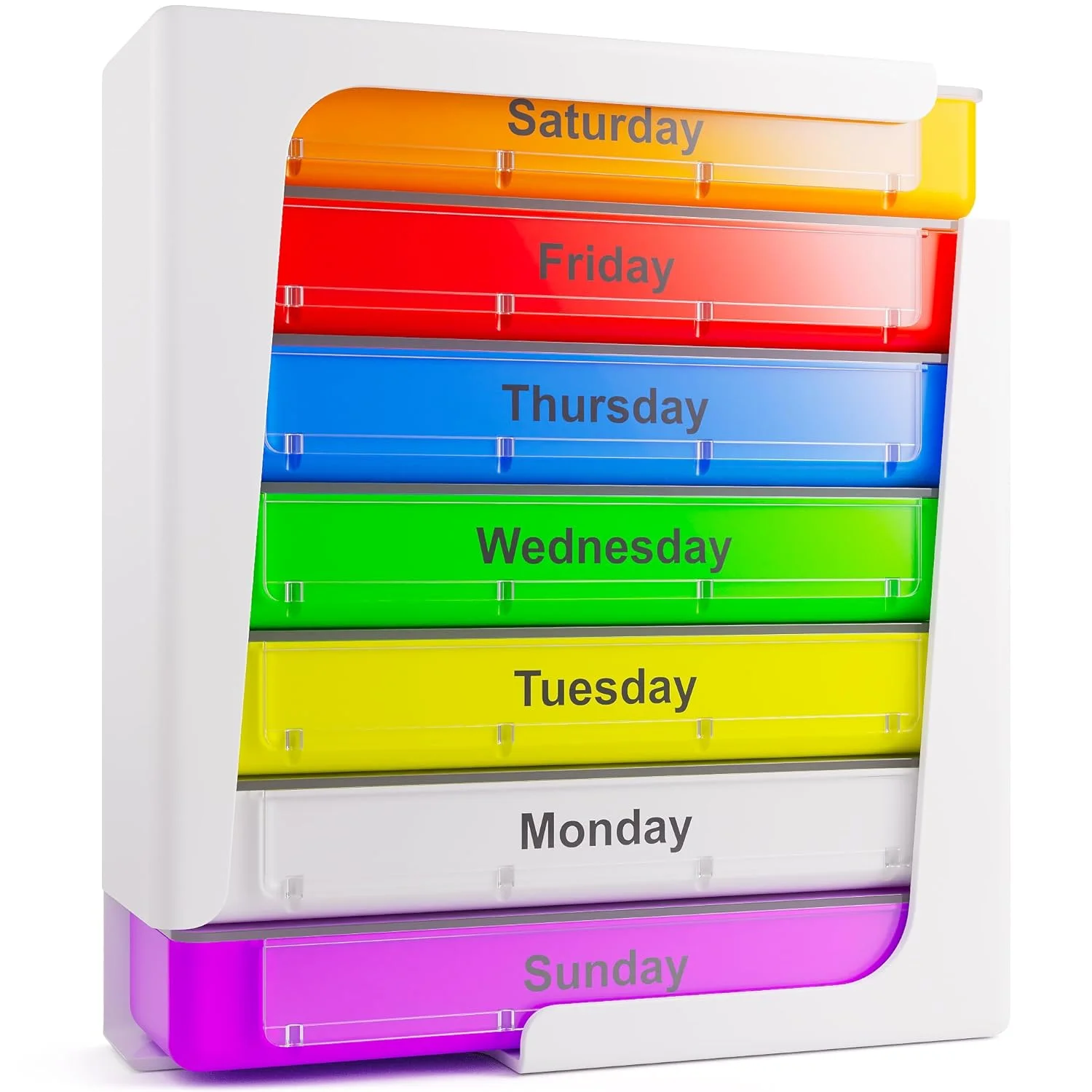 جعبه قرص هفتگی استوانه ای JFA Medical، سازمان دهنده/یادآور داروها، مکمل ها، ویتامین ها، 7 روز، 4 محفظه در روز - صبح، ظهر، عصر و شب