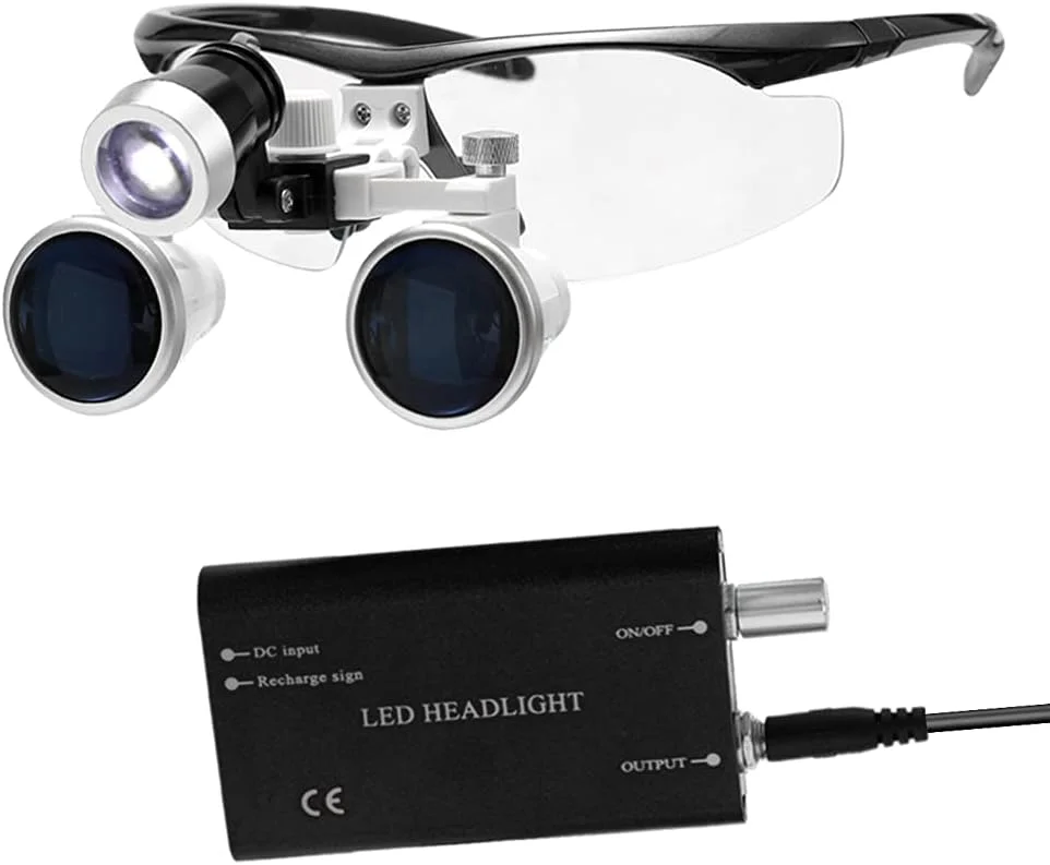 Irovami ذره‌بین پوشیدنی قابل حمل 3.5X 420mm جراحی پزشکی دوچشمی لوپ عینک ذره‌بینی هدست شیشه نوری + چراغ جلو LED 3W