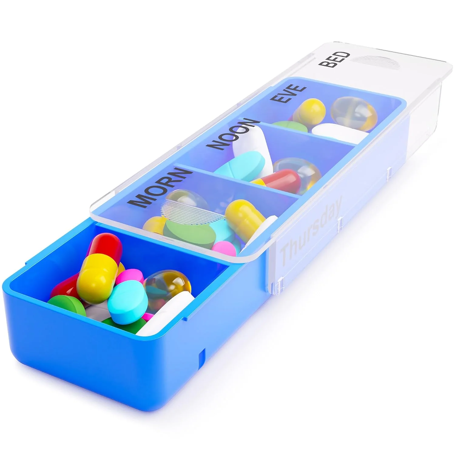 جعبه قرص هفتگی استوانه ای JFA Medical، سازمان دهنده/یادآور داروها، مکمل ها، ویتامین ها، 7 روز، 4 محفظه در روز - صبح، ظهر، عصر و شب