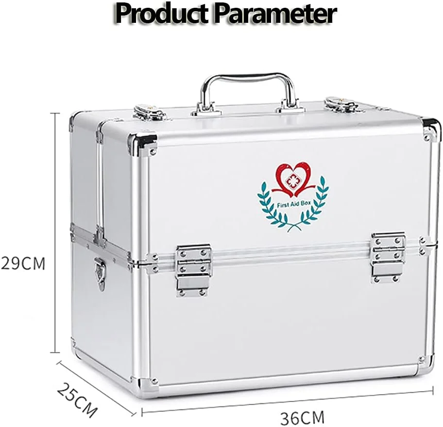 جعبه نگهداری دارو JJONE با دسته قابل حمل، جعبه کمک های اولیه قفل دار، قفل ایمنی جعبه کمک های اولیه، طراحی 3 طبقه جعبه قفل دارو/نسخه (نقره ای-B)