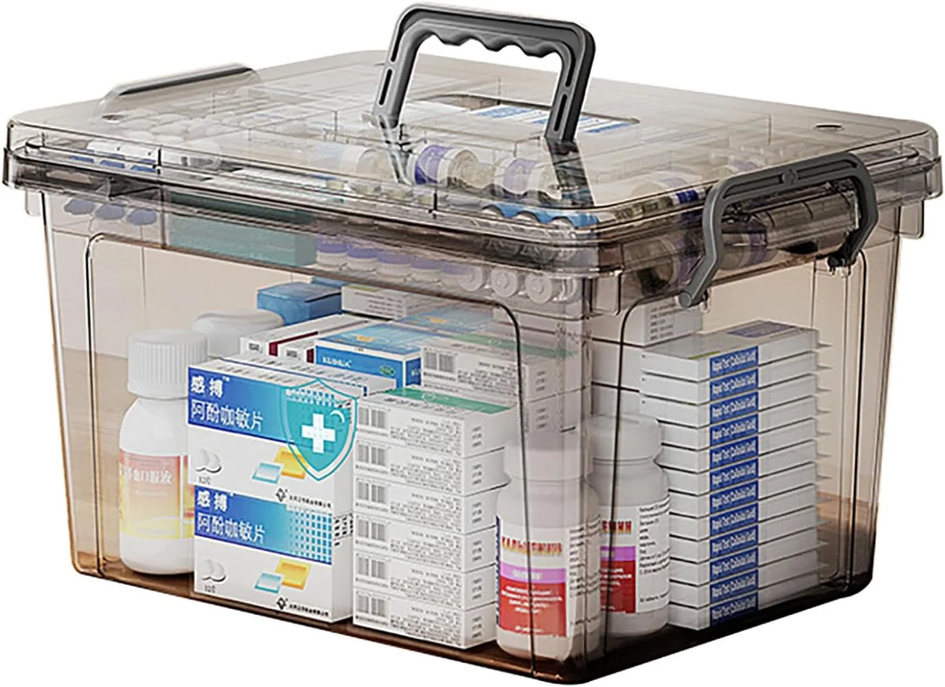 جعبه نظم دهنده دارو، جعبه نگهداری دارو، جعبه چند لایه دارو مناسب خانواده، جعبه داروی خانگی، جعبه قرص شفاف پزشکی بزرگ