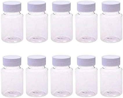 ۱۰ عدد بطری پلاستیکی خالی قرص دارو، بطری های مواد شیمیایی پودری جامد، ۲۰ میلی لیتر