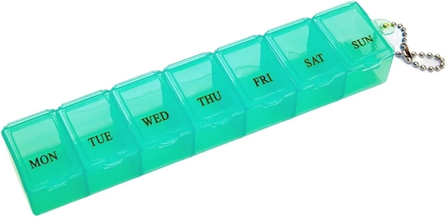 جعبه نگهداری قرص و دارو لوسی - جعبه قرص هفتگی 7 روزه - جعبه پلاستیکی - جعبه سازمان دهنده قرص های مربعی - جعبه نگهداری داروی سفر (سایز: آبی تیره)