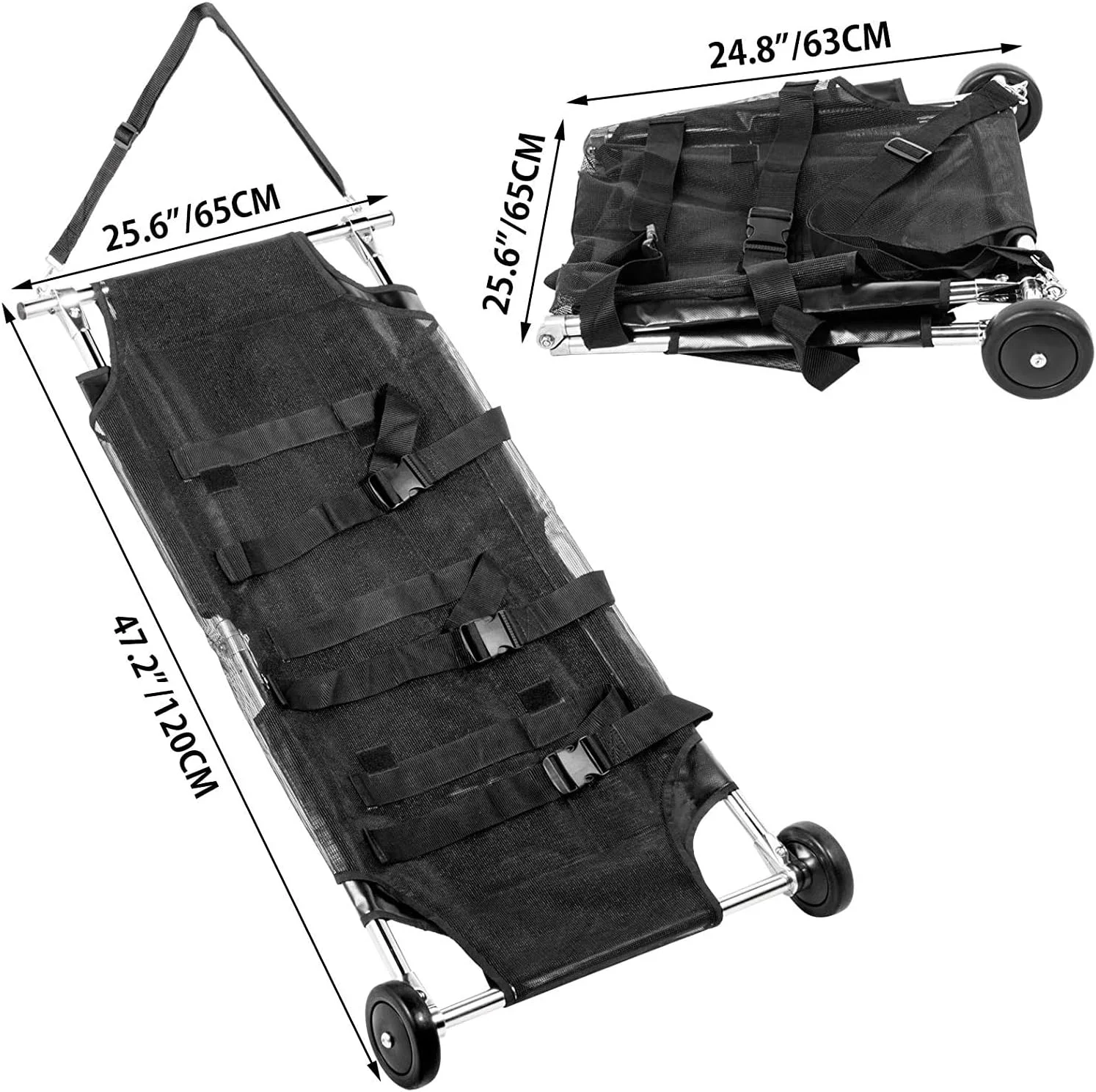 برانکارد تاشو حمل حیوانات خانگی، ترولی سگ استیل ضد زنگ با چرخ های بی صدا، 116x55 سانتی متر، حداکثر ظرفیت 113 کیلوگرم - برانکارد دامپزشکی