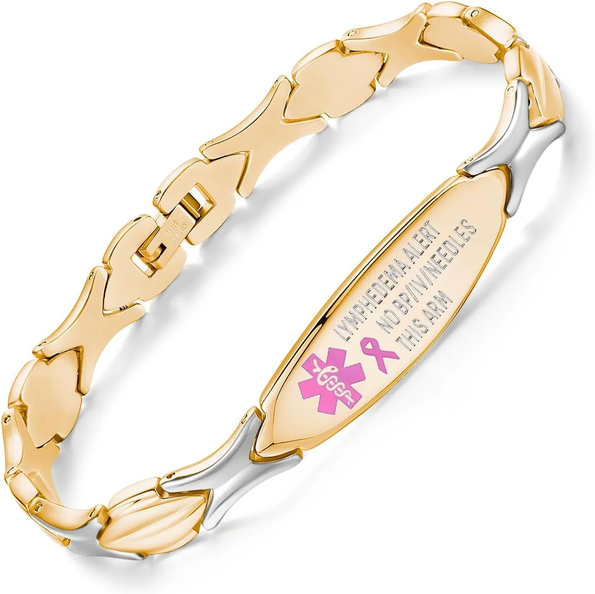 دستبند هشدار لنف ادم LinnaLove بازو بدون فشار خون/تزریق وریدی/سوزن، دستبند شناسایی پزشکی استیل ضد زنگ برای زنان