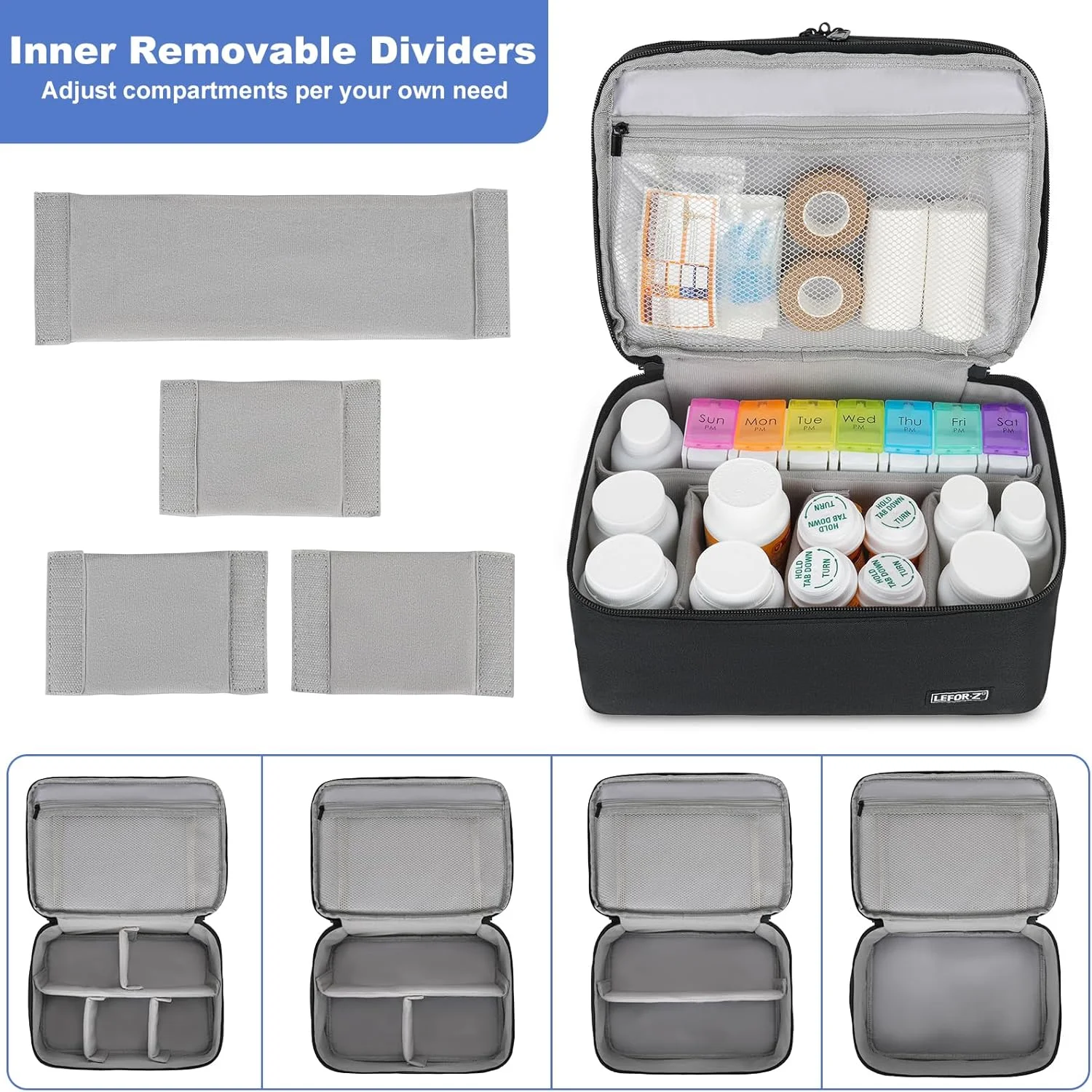 کیف بزرگ نظم دهنده بطری قرص، کیف حمل دارو، جعبه نگهداری دارو برای بطری های قرص، داروها، ویتامین ها و لوازم پزشکی